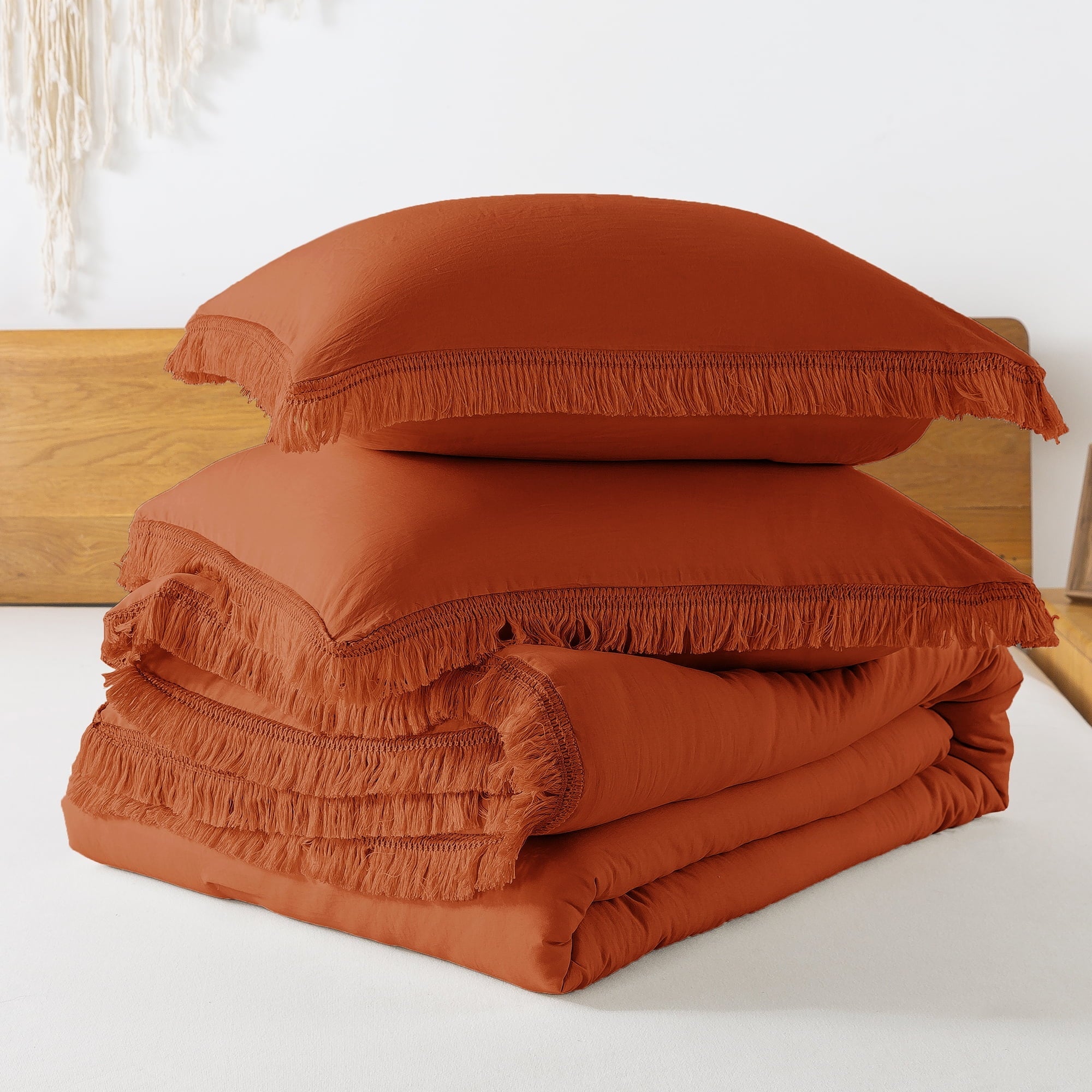 Fluffy Down Alternative King Size Comforter Sets Burnt Orange, 3 Pieces Soft Fluffy Boho Bedding Comforter Sets for King Bed, All Season Terr... - Luxurious Quilted Duvet Cover Set Detail