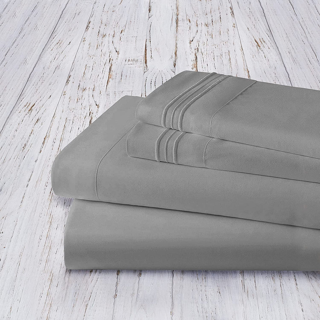 Ultra-Soft 4 Pieces Bed Sheet set Flat,Fitted,Pillowcase , Queen Grey - Breathable Egyptian Cotton Flat & Fitted Sheets Detail