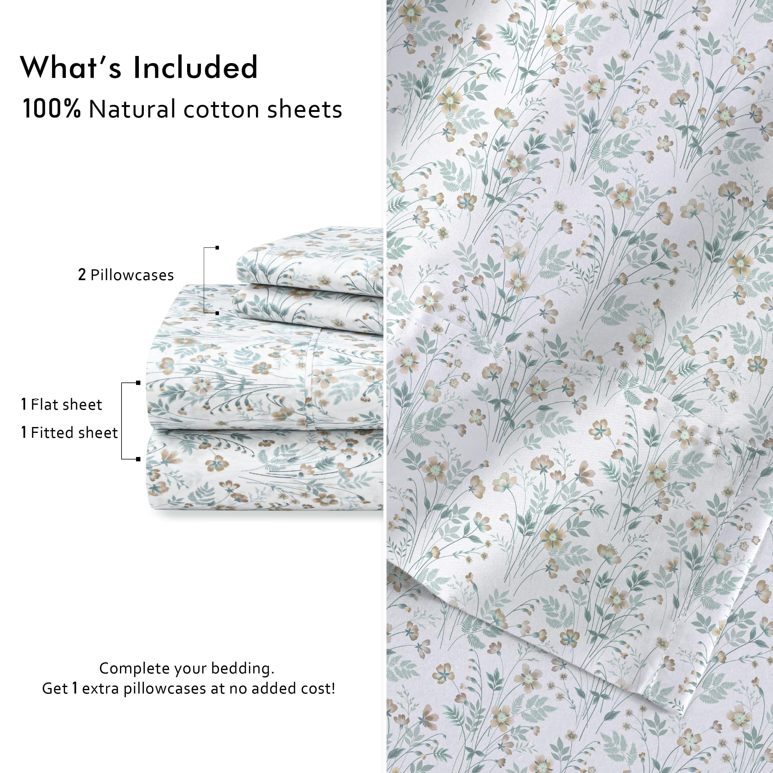 Premium Egyptian Cotton 6 Pcs Cotton Sheets - 100% Natural Cotton Soft, Lightweight & Breathable Crispy Percale Bed Sheets, King Size Sheets ... - Breathable Egyptian Cotton Flat & Fitted Sheets Detail