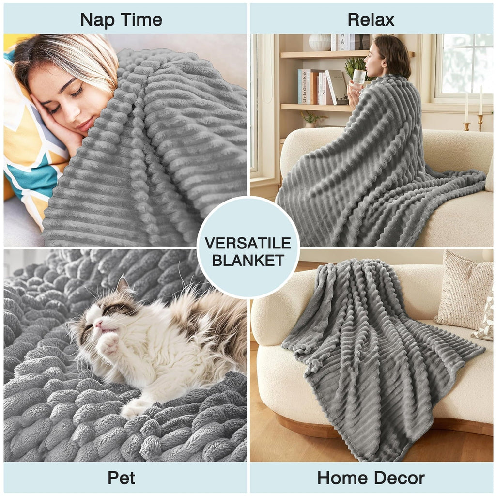 Decorative Knitted for Couch,Sofa,Bed, Super Soft Striped Gray Bed for Office Picnic Travel Bedroom, Warm Cozy Lightweight Home Decor fo... - Cozy Fleece Throw Blanket for Couch & Bed Detail