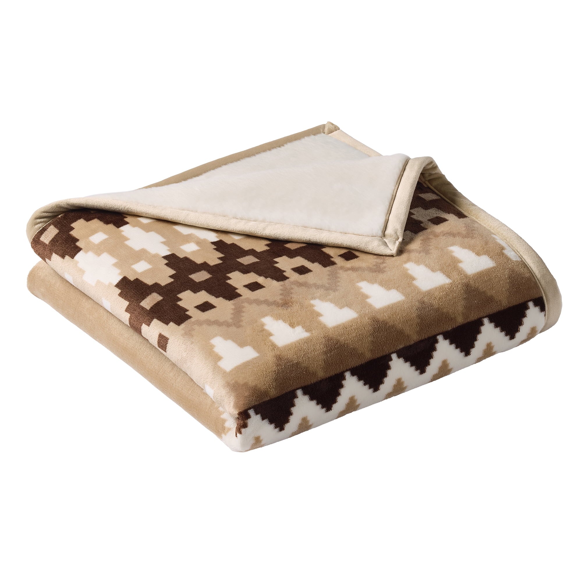 Super Soft Flannel Printed Velvet Plush Reverse to Faux Fur Super Soft Throw Blanket, Oversized, Linder Border Beige - Cozy Fleece Throw Blanket for Couch & Bed Detail