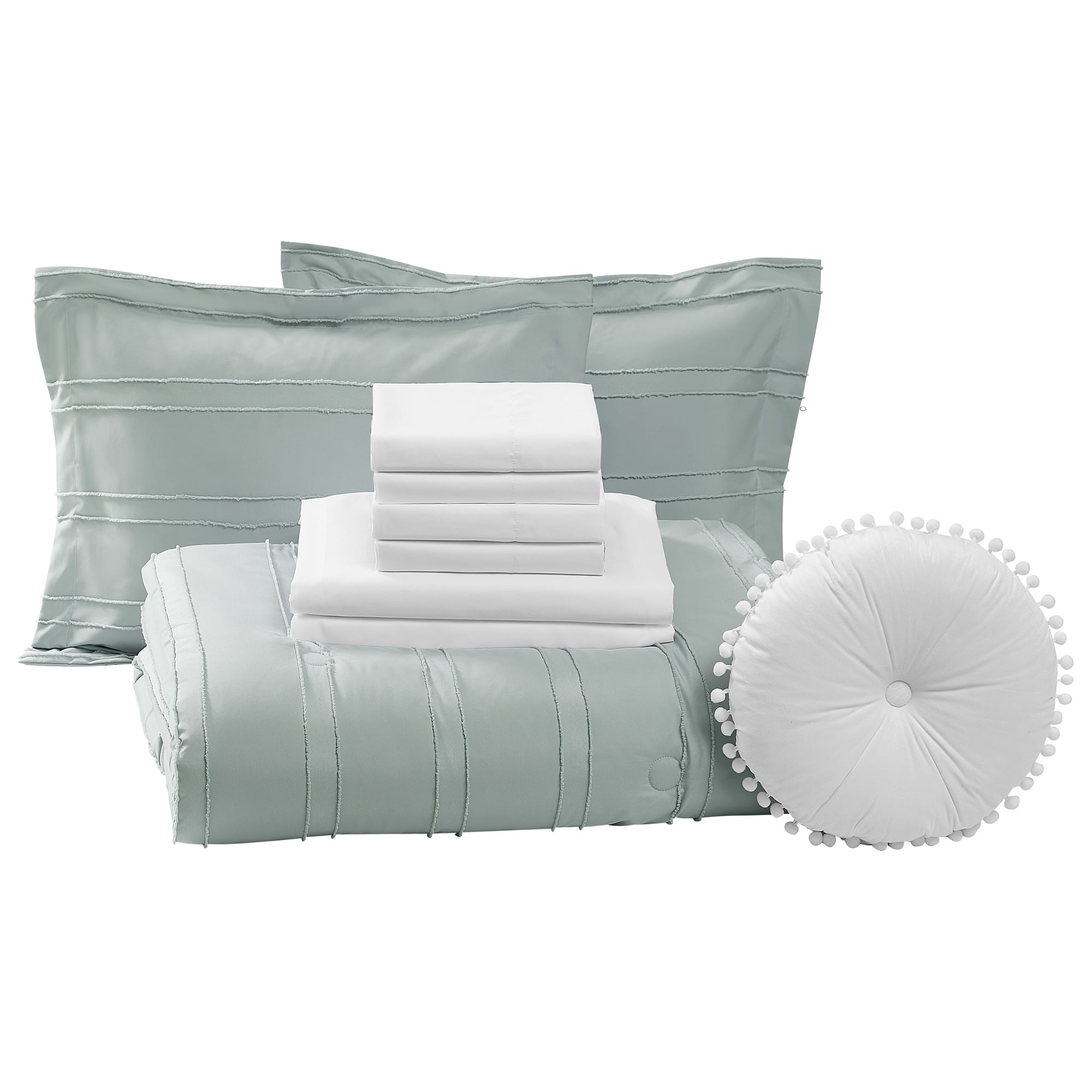 Fluffy Down Alternative Mint 10 Piece Bed in a Bag Comforter Set with Sheets, Queen - Hypoallergenic Ultra-Fluffy Quilt for Winter Detail