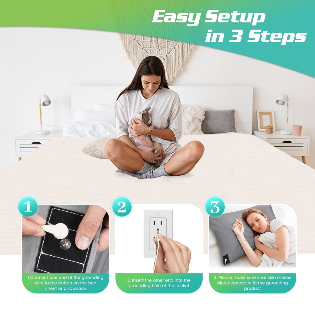 Breathable Luxury Conductive Grounding Bed Sheets for Better Sleep with 15ft Cord 10% Pure Silver Fiber 27x52in Gray - Breathable Egyptian Cotton Flat & Fitted Sheets Detail