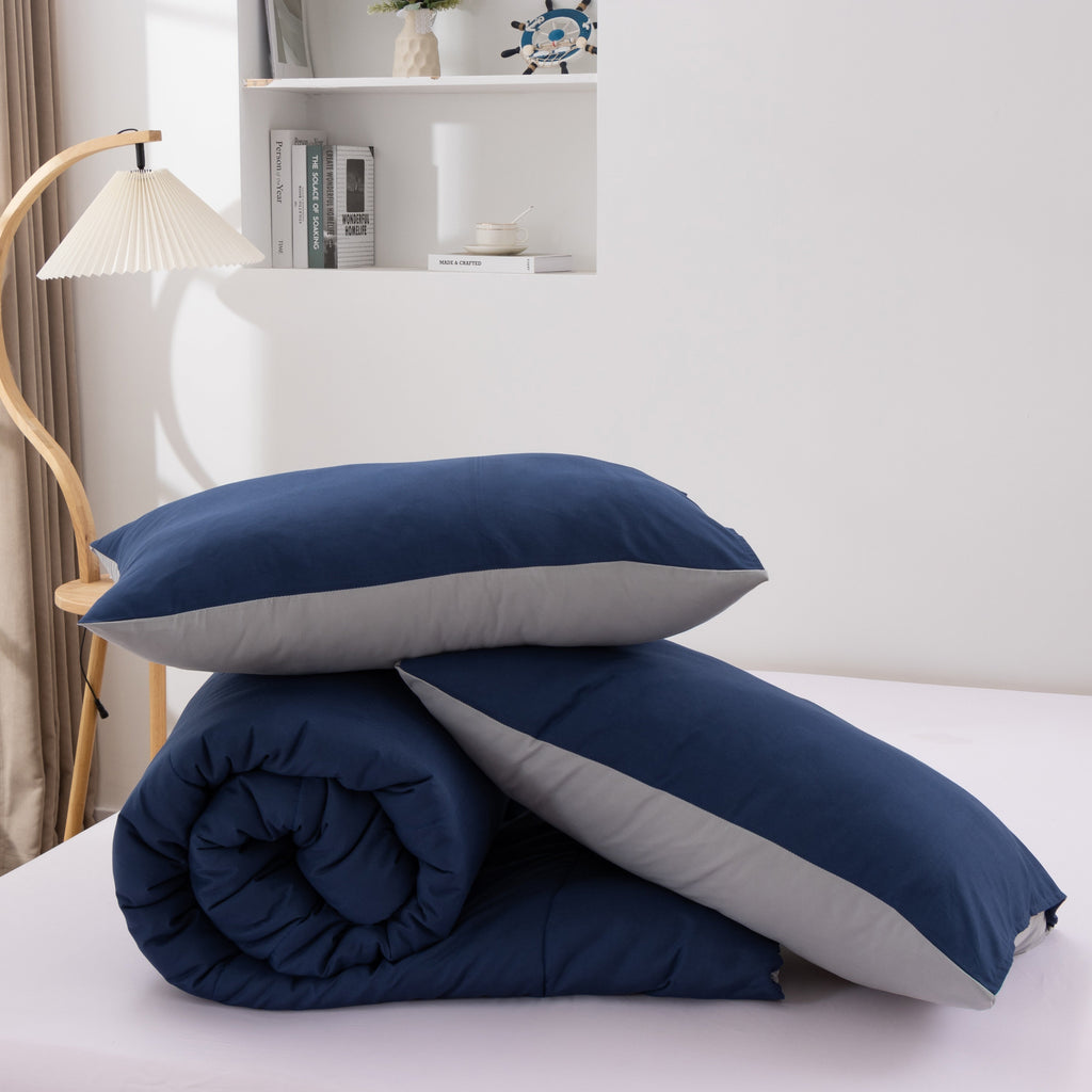 Fluffy Down Alternative Queen Comforter Set All Season Reversible Bed Set with 2 Pillow Cases 3 Pieces Bedding Sets Down Alternative Blue/Gra... - Luxurious Quilted Duvet Cover Set Detail