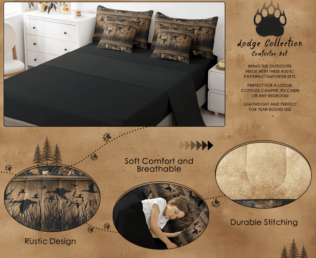 Heavyweight Warmth 7 Piece Camo Mallard Duck Comforter Set With Sheets Men Rustic Farmhouse Cabin Bed In A Bag Full,Hunting Woodland Duc... - All-Season Down Alternative Comforter Insert Detail