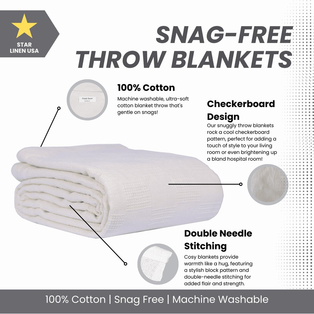 Lightweight Warm Hospital Thermal Blanket Throw Snag Free | 100% Cotton | Twin 66"x90" | White (1) - Cozy Fleece Throw Blanket for Couch & Bed Detail