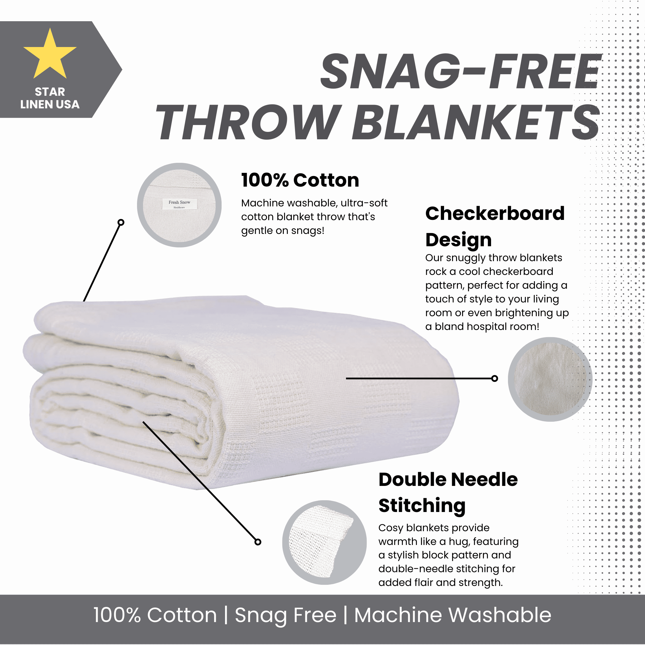 Lightweight Warm Hospital Thermal Blanket Throw Snag Free | 100% Cotton | Twin 66"x90" | White (1) - Cozy Fleece Throw Blanket for Couch & Bed Detail