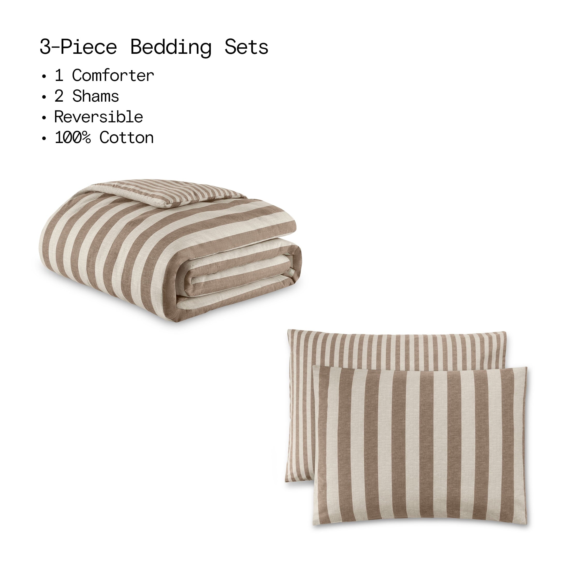 All-Season 100% Cotton Striped 3-Piece Natural Comforter Set, Full/Queen - Hypoallergenic Ultra-Fluffy Quilt for Winter Detail