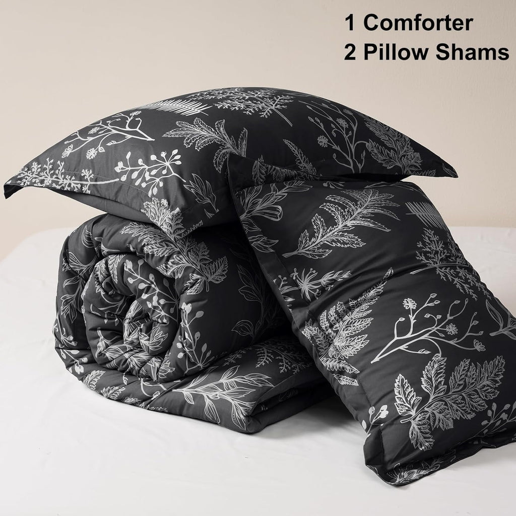 Fluffy Down Alternative 3 Pieces Printed Comforter Set Queen Size, Lightweight Botanical Floral Bed in a Bag, Ultra Soft Bedding Set with 1 R... - Cloud-Like Soft Lightweight Bed Comforter Detail