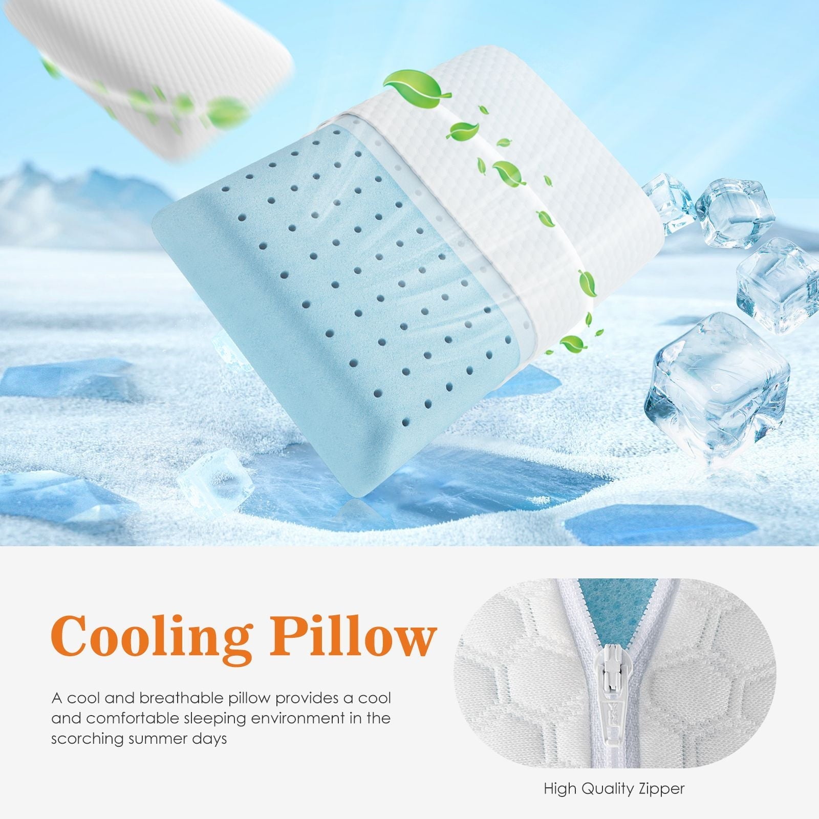 Fluffy Shredded Memory Foam Pillow, Standard Size Pillows for Sleeping, Bed Pillow Soft and Comfortable, 1 Pack - Ergonomic Memory Foam Pillow for Neck Pain Support Detail