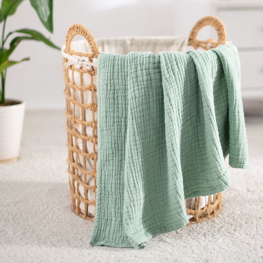 Super Soft Flannel 100% Cotton Muslin Throw Blanket Gauze Blankets for Adults Soft Throws for Bed and Couch, 50" x 70" Sage Green - Cozy Fleece Throw Blanket for Couch & Bed Detail