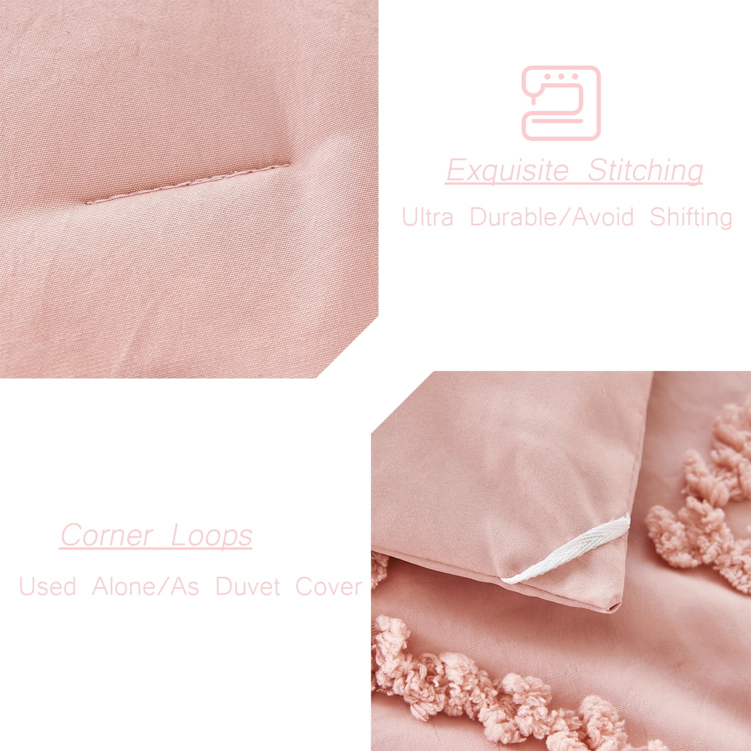 Heavyweight Warmth Pink Diamond Jacquard Comforter Set Queen 3 Pcs Bohemian Tufts Quilt Set for Kids Girls Adult 100% Soft Microfiber Be... - Cloud-Like Soft Lightweight Bed Comforter Detail