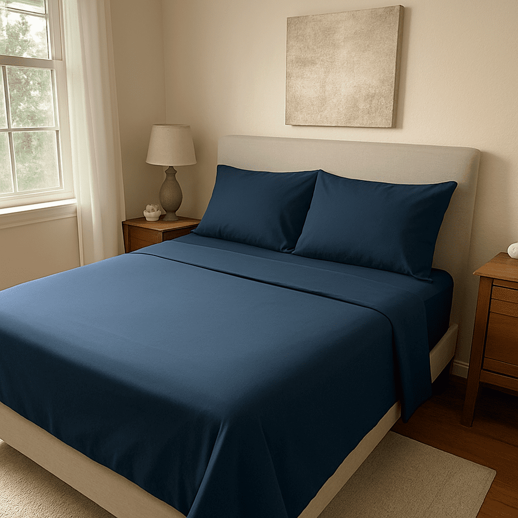 Ultra-Soft 3-Piece Twin Sheet Set, Ultra-Soft 800 Thread Count Microfiber, Deep Pocket, Twin, Blue Indigo - Cooling Hotel Quality Bedding Sheets and Pillowcases Detail