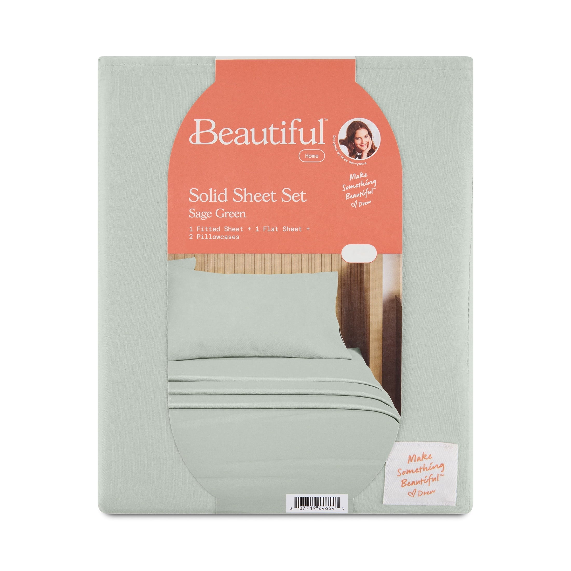 Cooling Sateen Solid 4-Piece 100% Cotton Washed Percale Sage Green Sheet Set, Full - Luxury Bed Sheet Set with Deep Pockets Detail