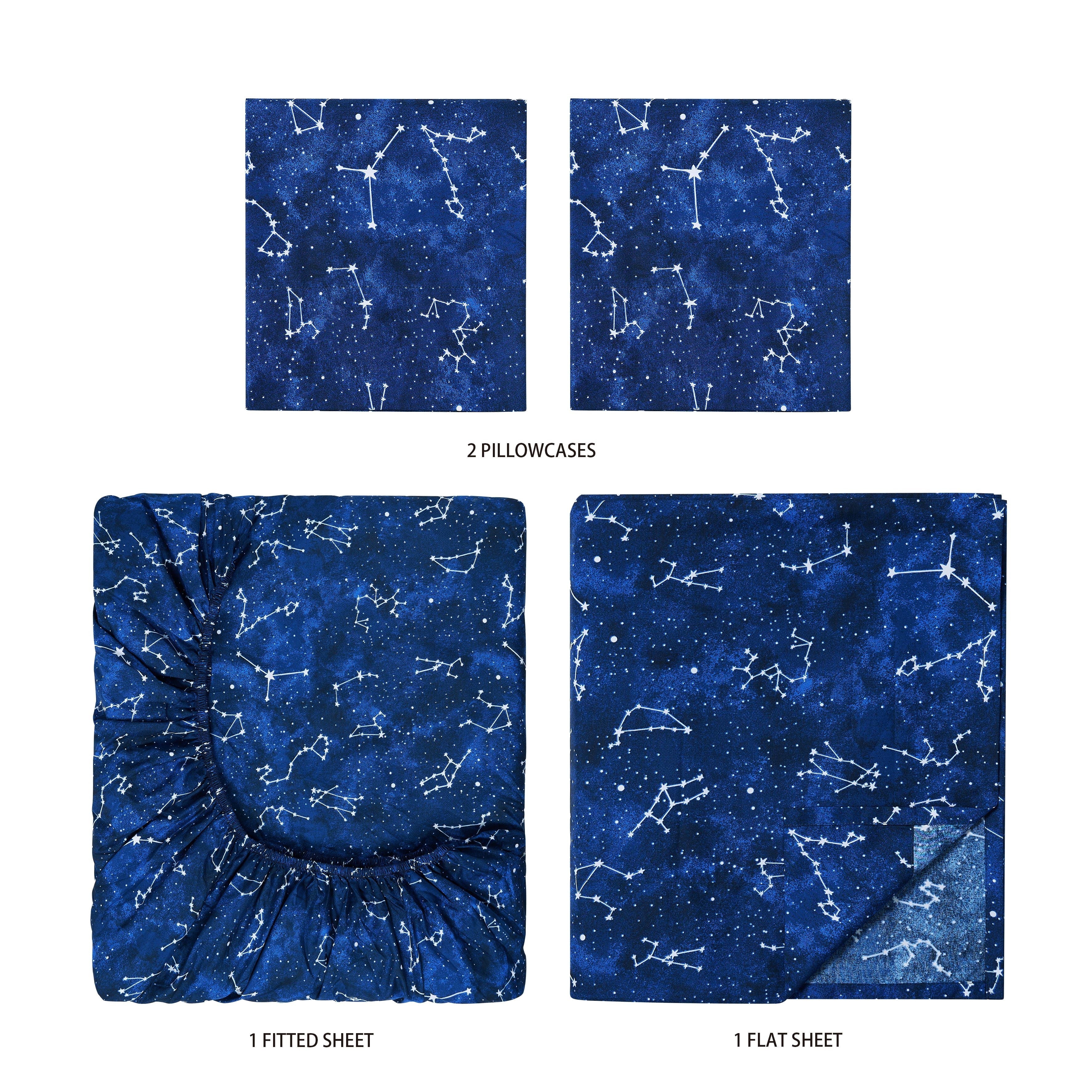 Breathable Luxury Kids Soft Microfiber Sheet Set, Navy Blue Stars, Full, 4 Pieces, Easy Care - Breathable Egyptian Cotton Flat & Fitted Sheets Detail