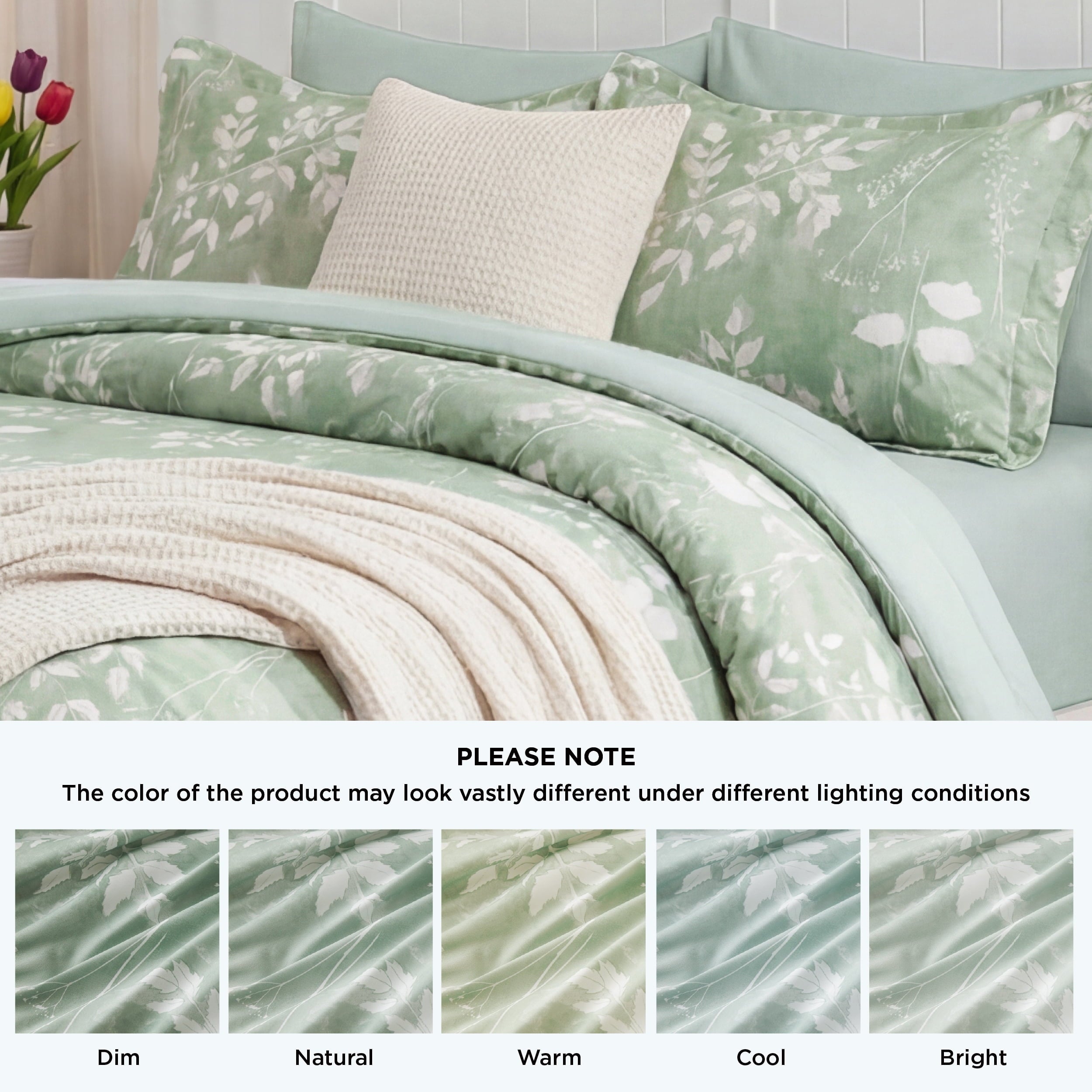 Hypoallergenic Cloud Queen Comforter Set Sage Green, Bed in a Bag Queen Size Bedding, 7-Pieces Botanical Flowers Spring Comforter, Sheets,... - Luxurious Quilted Duvet Cover Set Detail