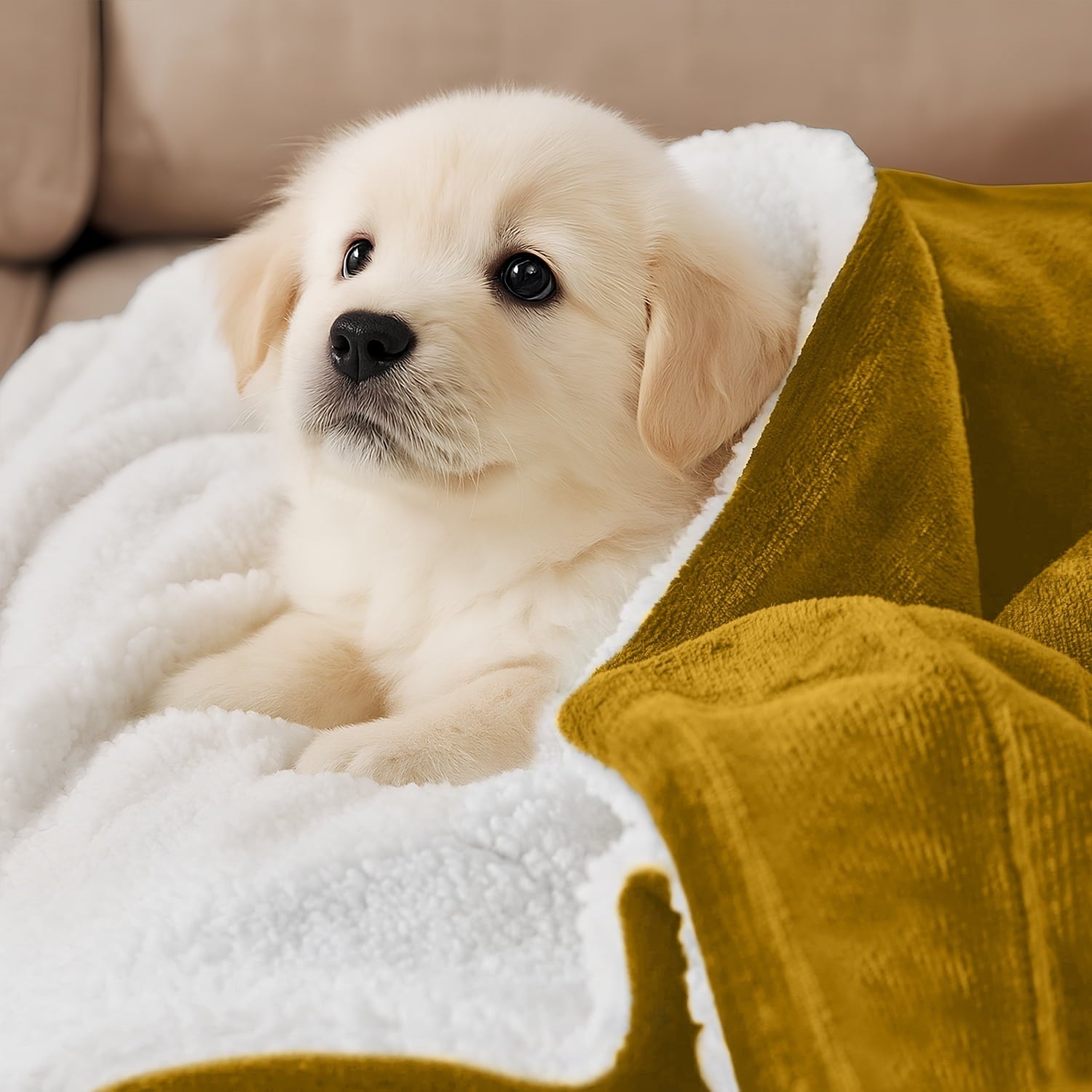 Lightweight Warm Moonlight20015 Sherpa Blanket Fluffy Plush Couch & Travel Blanket Reversible Throw Size Ochre Color - Luxury Knitted Decorative Throw Blanket with Fringes Detail