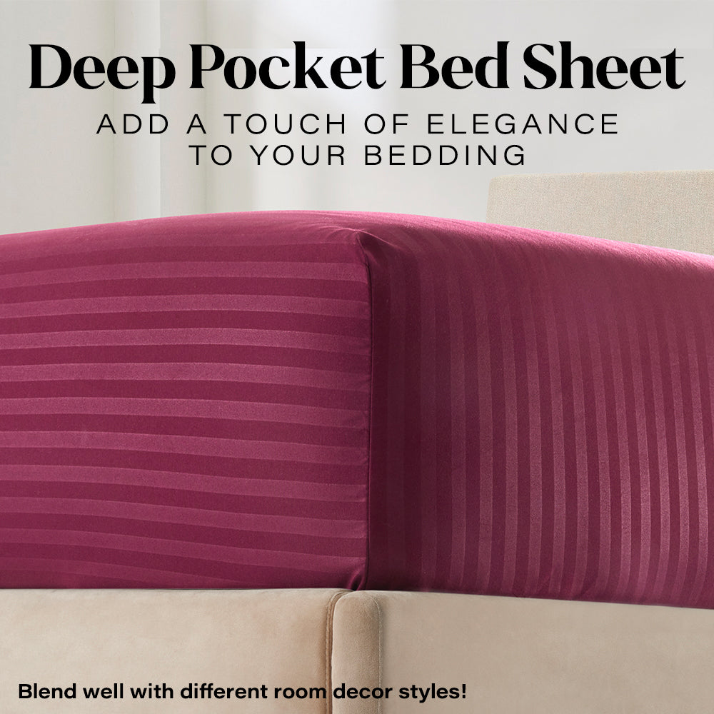 Wrinkle-Resistant Bedding Set with Flat Sheet, Fitted Bed Sheet & Pillowcases, Full Burgundy - Luxury Bed Sheet Set with Deep Pockets Detail
