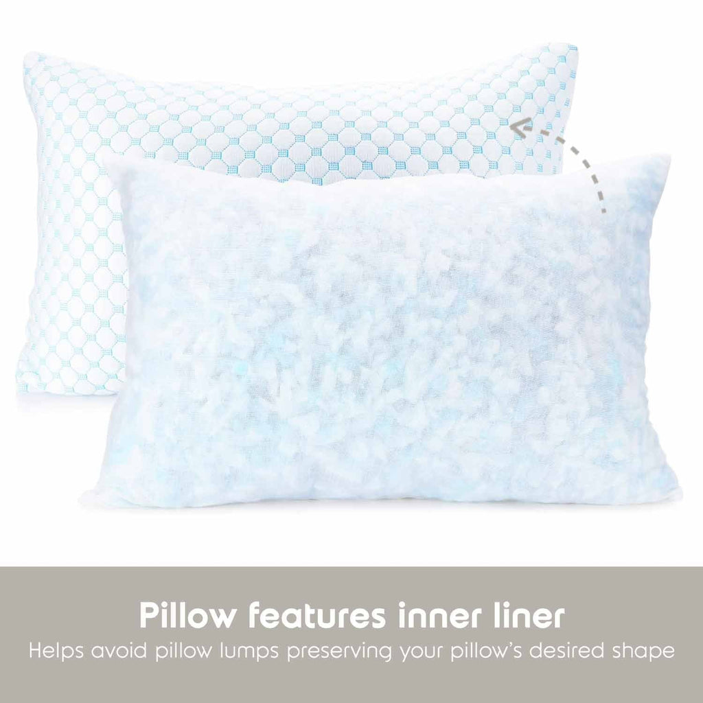 Hotel Collection Cooling Pillows for Bed, Memory Foam Bed Pillow, Queen Pillows 20” X 28”, 2 Pack - Orthopedic Shredded Foam Bed Pillow Set Detail