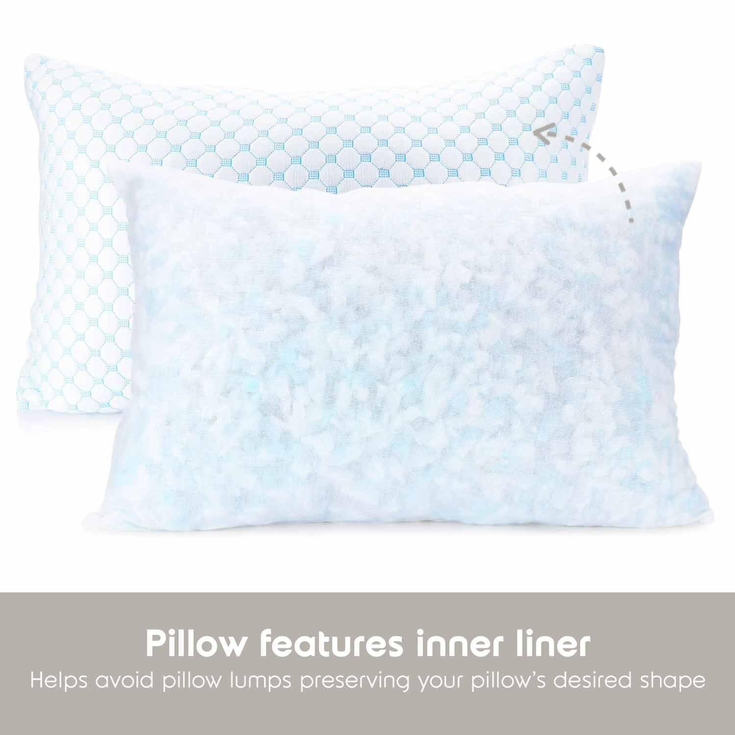 Hotel Collection Cooling Pillows for Bed, Memory Foam Bed Pillow, Queen Pillows 20” X 28”, 2 Pack - Orthopedic Shredded Foam Bed Pillow Set Detail