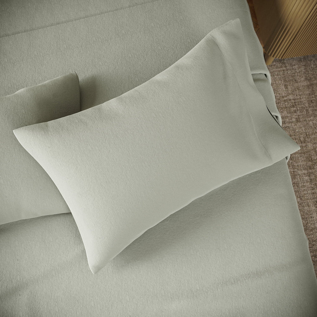 Cooling Sateen Solid 4-Piece 100% Cotton Washed Percale Sage Green Sheet Set, Full - Luxury Bed Sheet Set with Deep Pockets Detail