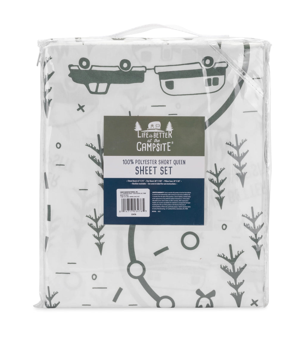 Premium Egyptian Cotton RV Queen Bed Sheet Set, Green Map, Polyester (53476) - Luxury Bed Sheet Set with Deep Pockets Detail
