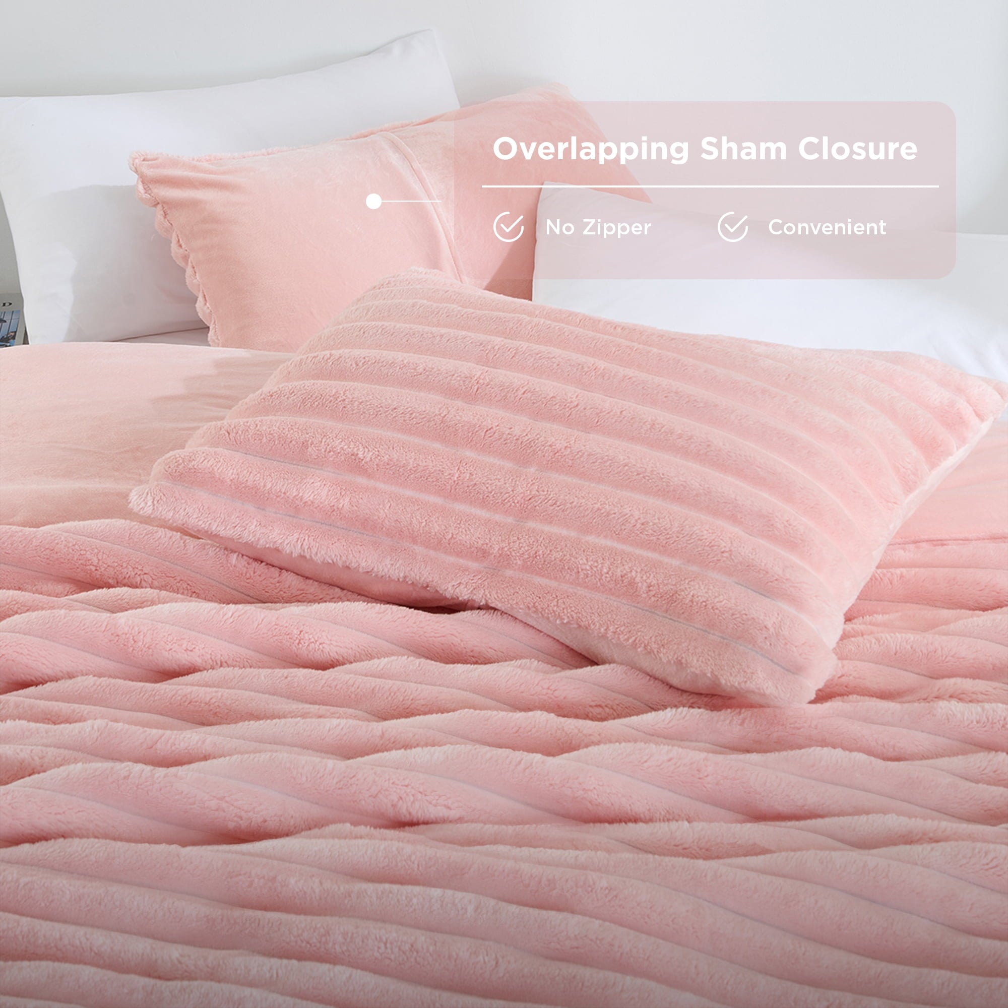 Hypoallergenic Cloud Full/Queen Size Comforter Set, Fluffy Ribbed Plush Comforter Set, 3-Piece Bedding Set, Pink - Hypoallergenic Ultra-Fluffy Quilt for Winter Detail