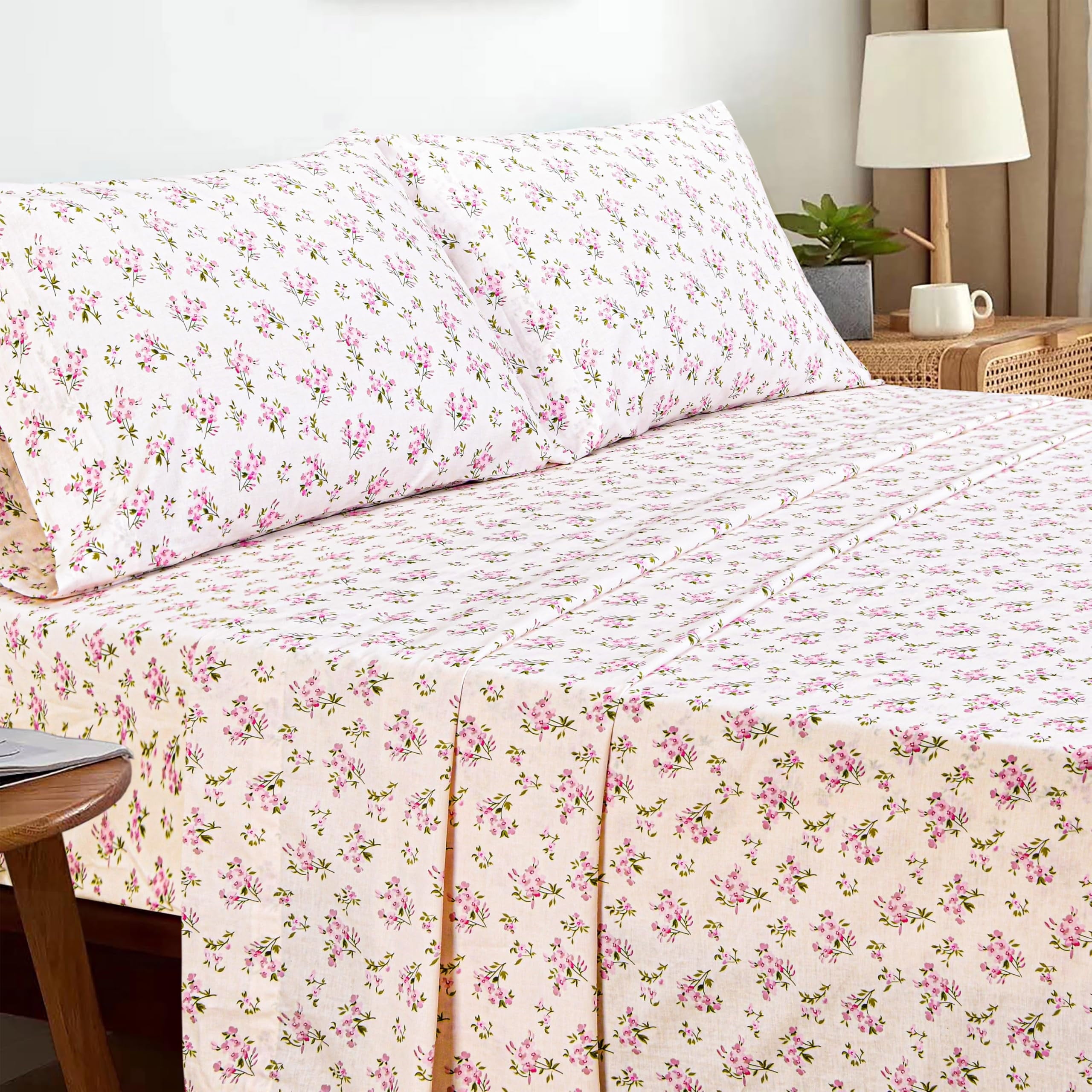 Wrinkle-Resistant 100% Cotton Full Size Bed Sheets Set with Deep Pockets, Cozy Percale sheets with Elastic Fitted Sheet Set Ultra Soft ... - Breathable Egyptian Cotton Flat & Fitted Sheets Detail