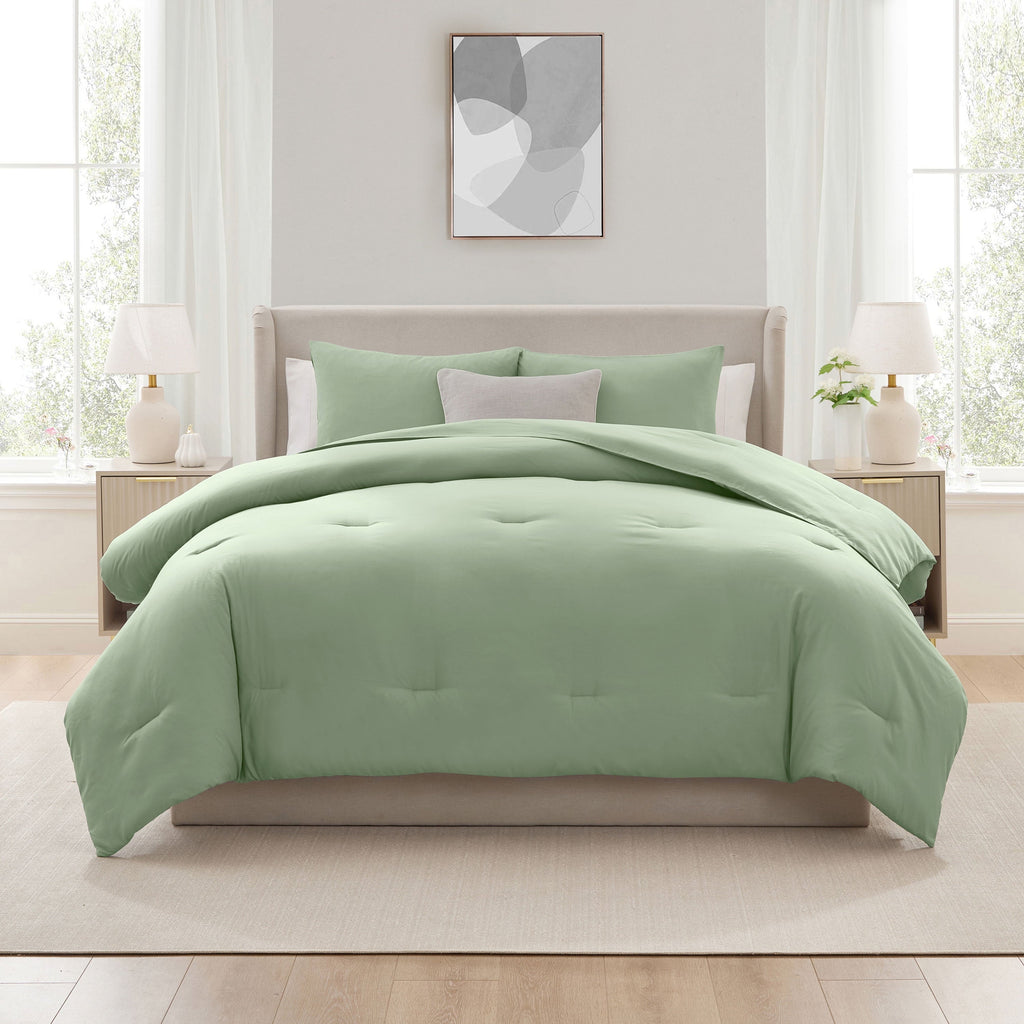 Heavyweight Warmth Comforter Sets, All Season Lightweight Solid Queen Comforter Set, 3-Pc Bedding Sets, Sage Green - Hypoallergenic Ultra-Fluffy Quilt for Winter Detail