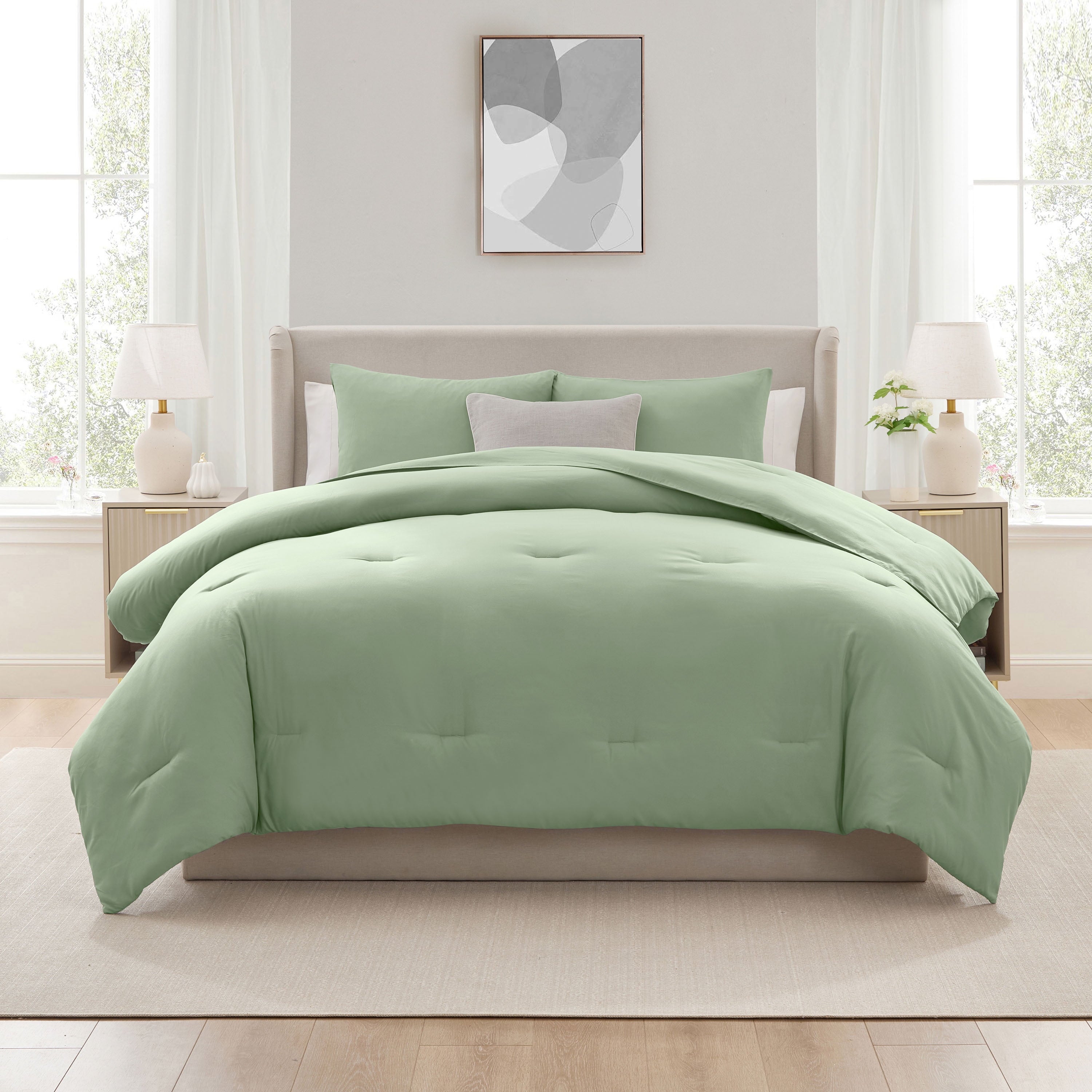 Heavyweight Warmth Comforter Sets, All Season Lightweight Solid Queen Comforter Set, 3-Pc Bedding Sets, Sage Green - Hypoallergenic Ultra-Fluffy Quilt for Winter Detail