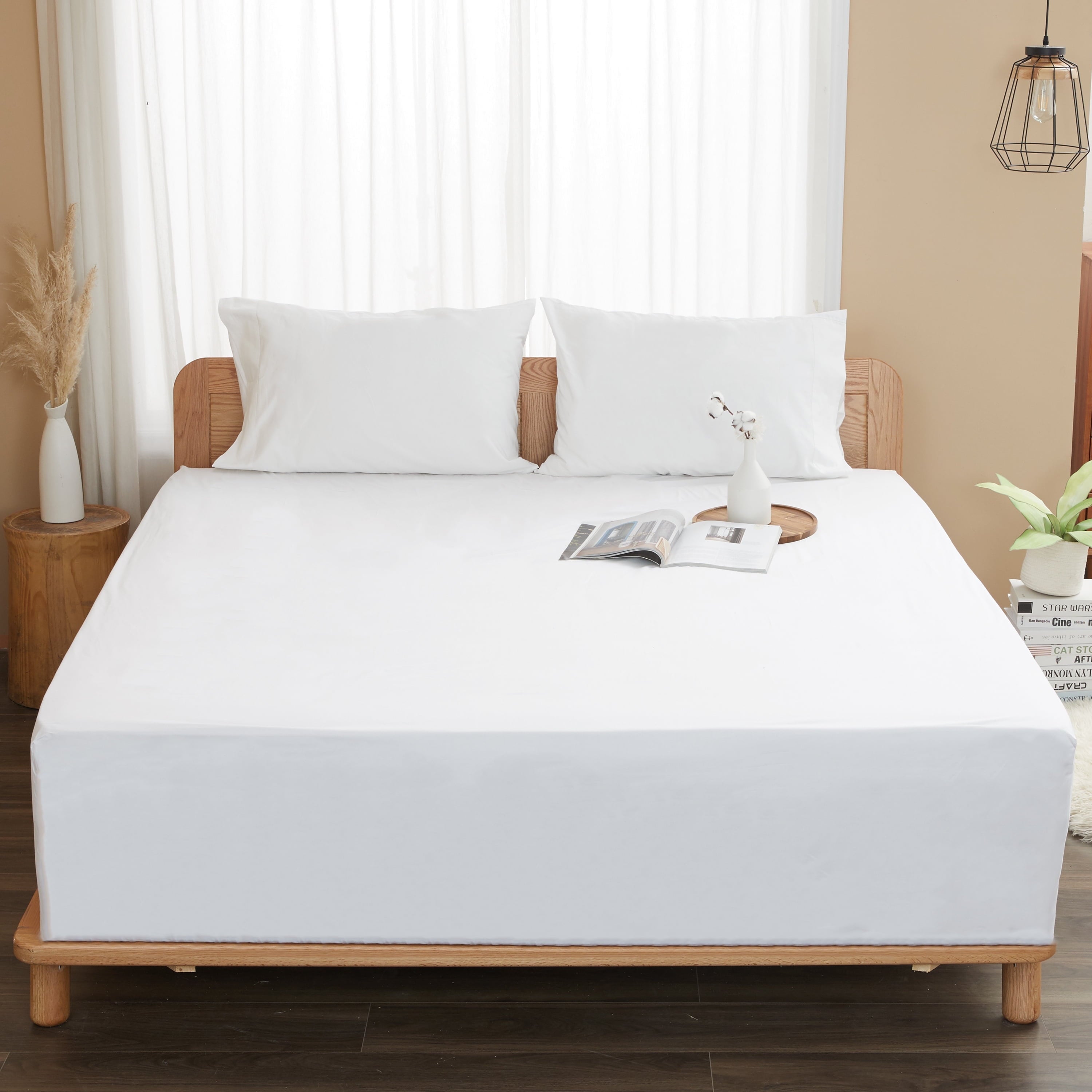 Premium Egyptian Cotton 100% Cotton Queen Size Fitted Sheet Only, 300 Thread Count White Fitted Bed Sheet with 22” Extra Deep Pocket, Soft & ... - Breathable Egyptian Cotton Flat & Fitted Sheets Detail