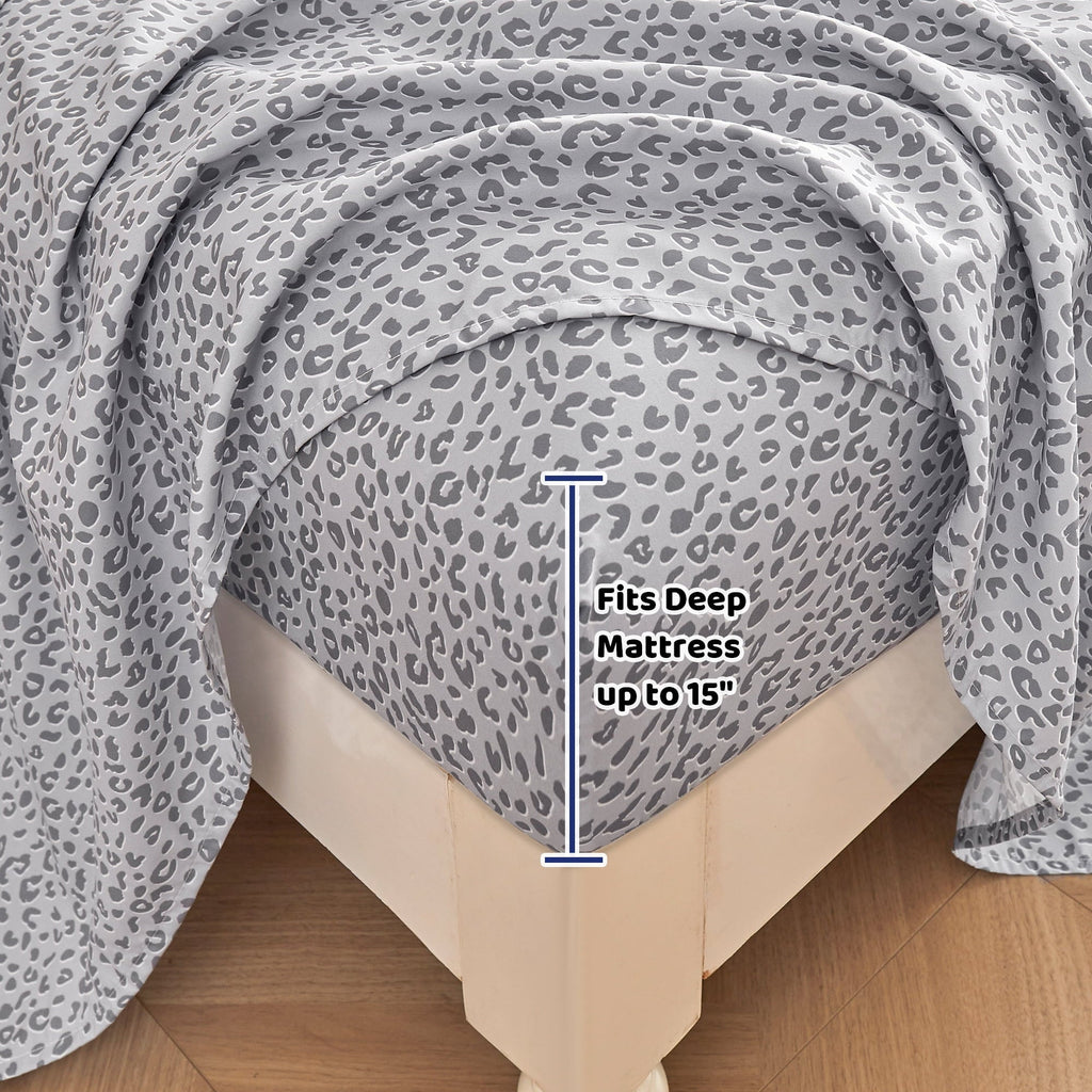 Cooling Sateen Floral King Sheets, Soft Breathable Microfiber Printed Bed Sheet Set, Deep Pocket Non-Slip Fitted Sheet Included - Cooling Hotel Quality Bedding Sheets and Pillowcases Detail