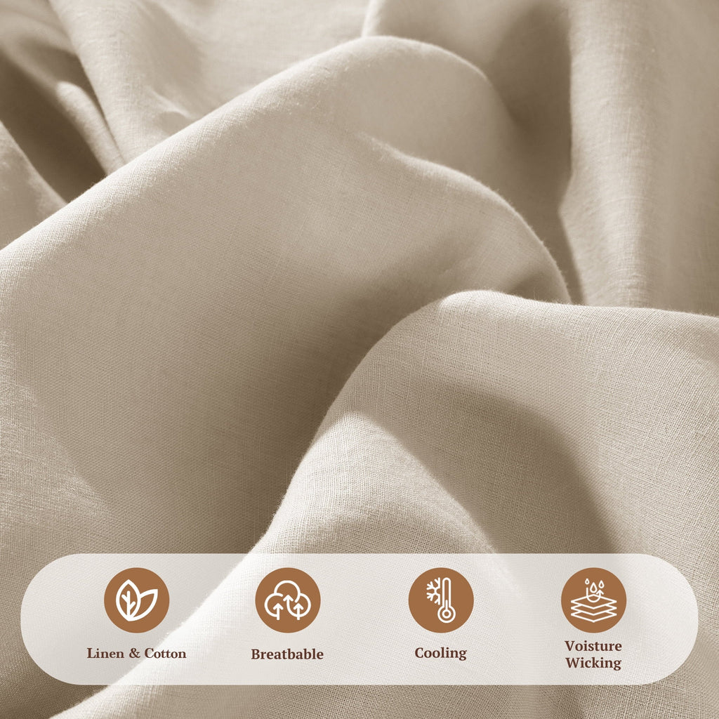 Wrinkle-Resistant Natural Linen Cotton Bed Sheets Set, Deep Pocket - Breathable - Durable - 4 Pieces (Linen, Queen) - Premium Ultra-Soft Pillowcase Pair for Sleeping Detail