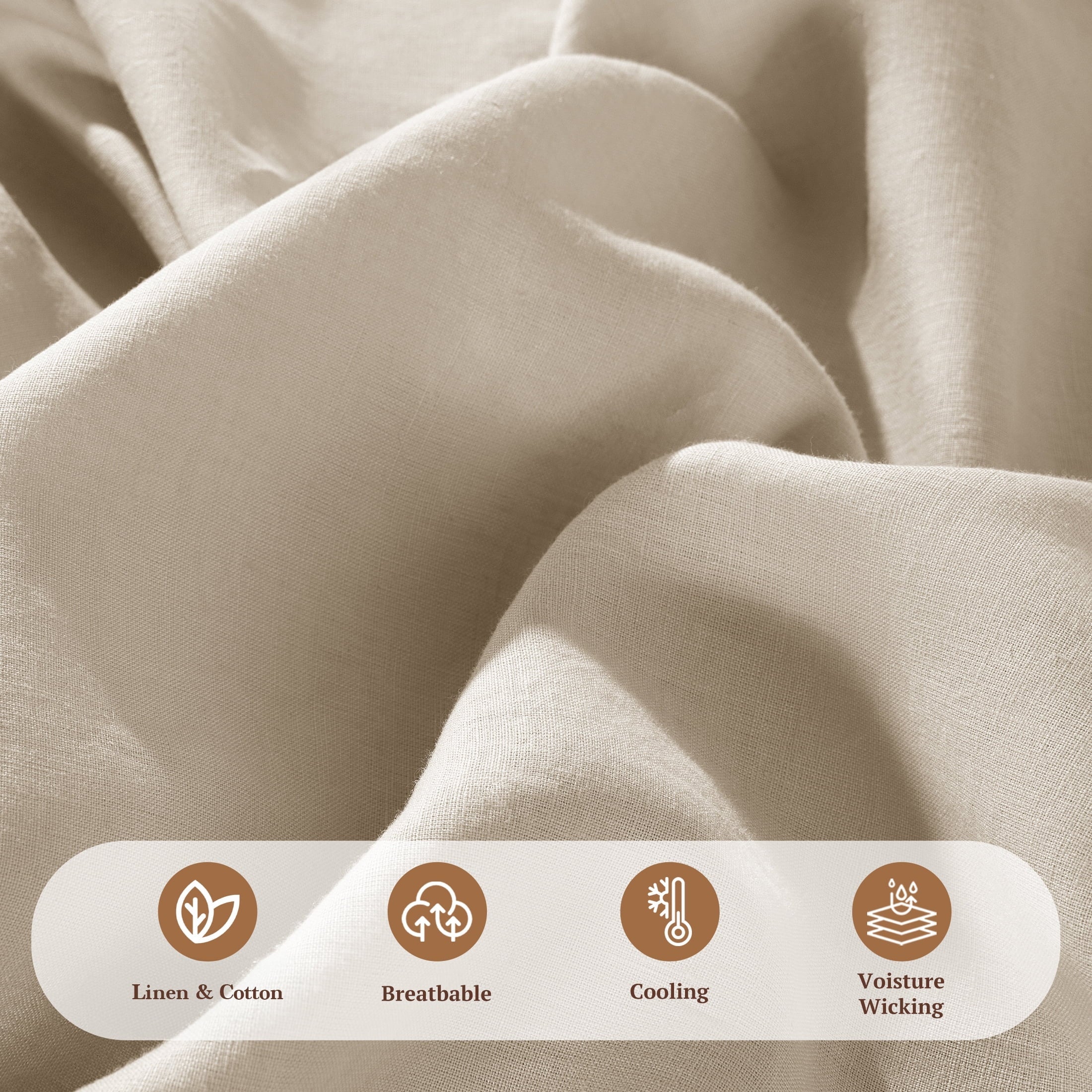 Wrinkle-Resistant Natural Linen Cotton Bed Sheets Set, Deep Pocket - Breathable - Durable - 4 Pieces (Linen, Queen) - Premium Ultra-Soft Pillowcase Pair for Sleeping Detail