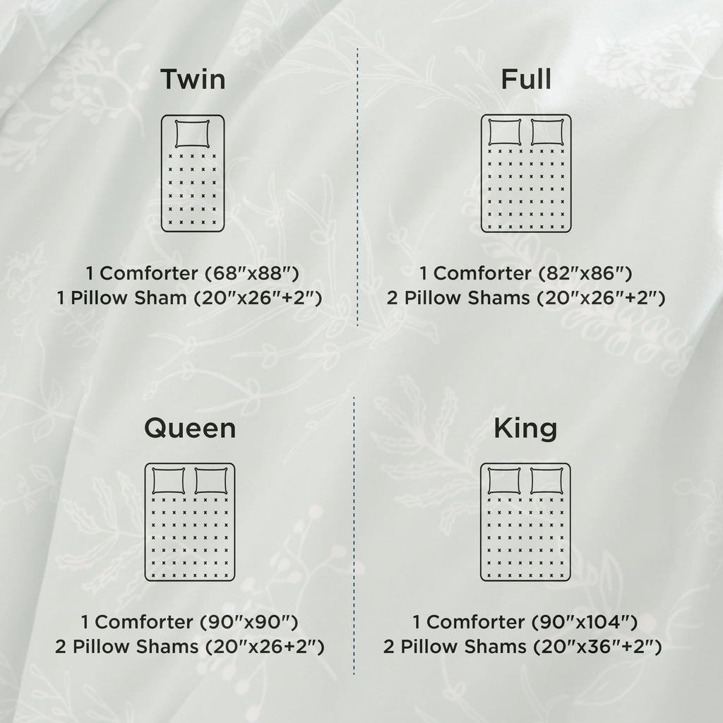All-Season 3 Pieces Sage Green Queen Size Comforter Sets, Cute Flowers Botanical Lightweight Soft Bedding Set with 2 Pillow Shams - Luxurious Quilted Duvet Cover Set Detail