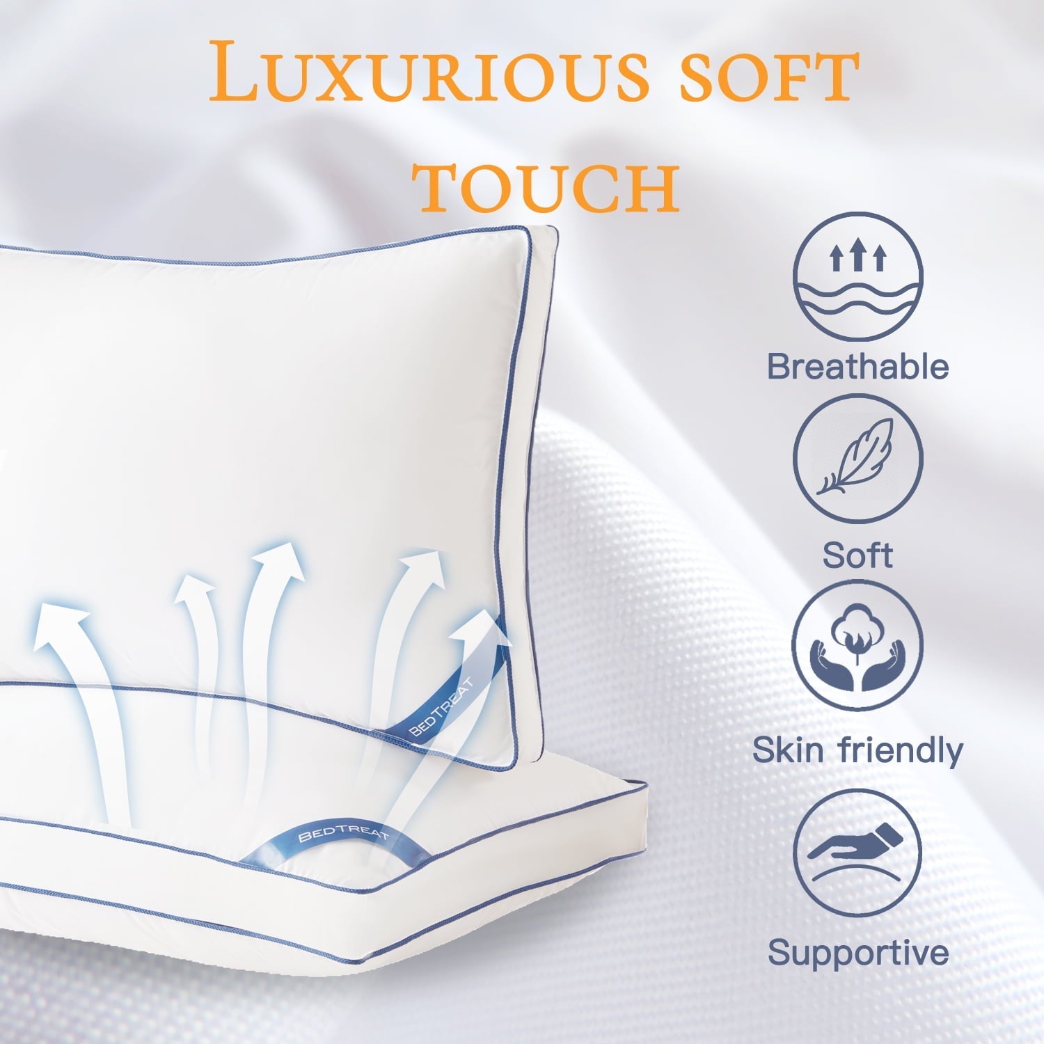 Ergonomic Memory Foam Goose Down Feather Pillows Queen Size Set of 2, Luxury Soft Hotel Quality pillows for Sleeping, Organic Cotton Cover ... - Decorative Throw Pillow Cushion for Sofa & Bed Detail