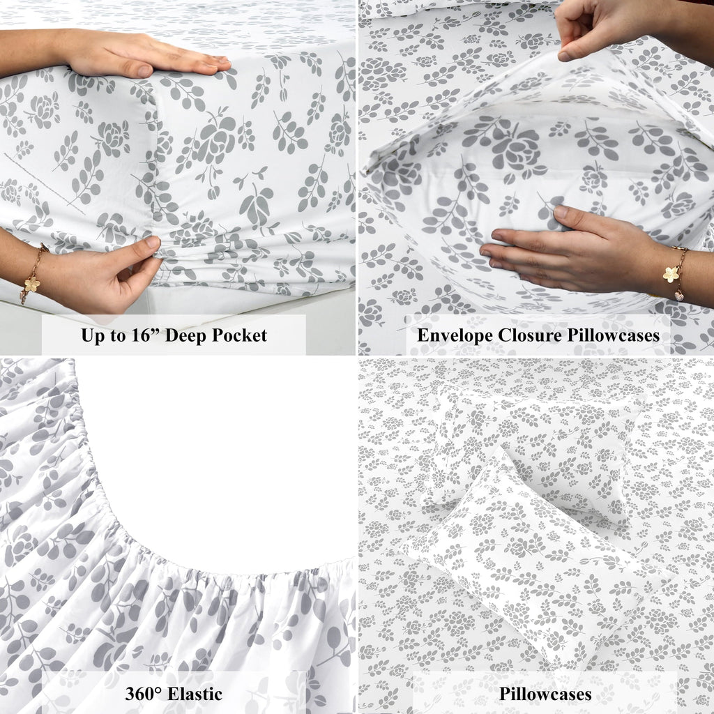 Cooling Sateen Lux Decor Twin Microfiber Bed Sheets - 3 Piece Floral Sheet Set, Soft Breathable Bedding, Wrinlkle Resistant, OEKO-TE... - Cooling Hotel Quality Bedding Sheets and Pillowcases Detail