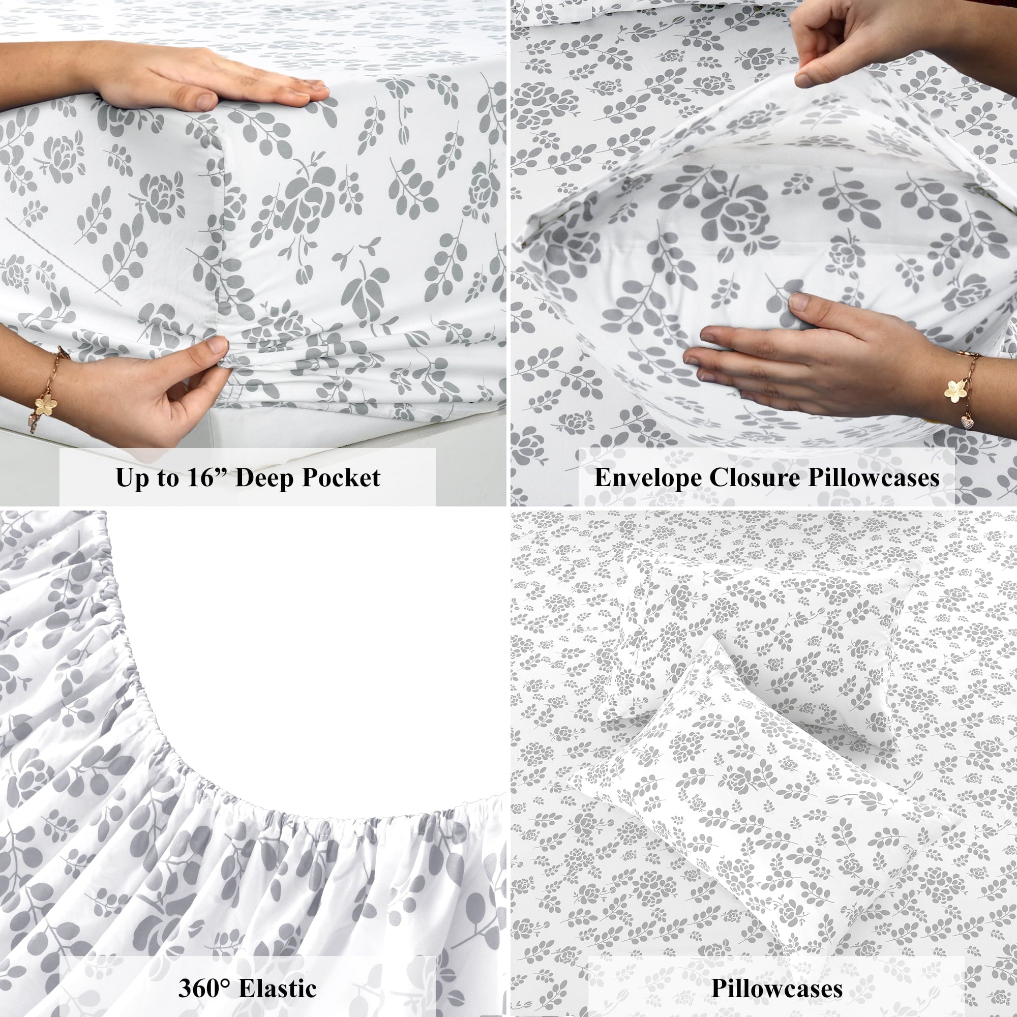 Cooling Sateen Lux Decor Twin Microfiber Bed Sheets - 3 Piece Floral Sheet Set, Soft Breathable Bedding, Wrinlkle Resistant, OEKO-TE... - Cooling Hotel Quality Bedding Sheets and Pillowcases Detail