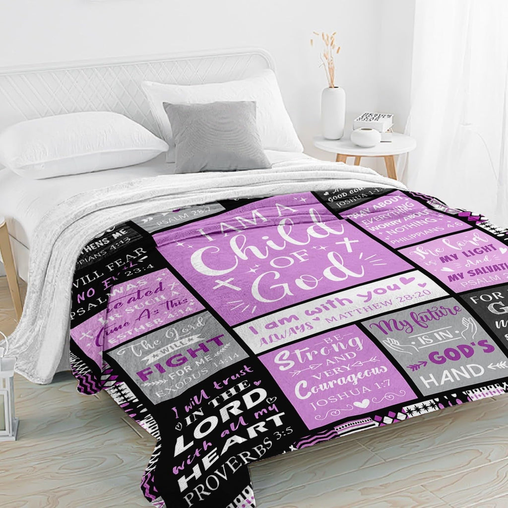 Lightweight Warm Christian Gifts for Women - Baptism Gifts for Girl - Child of God Blanket - Inspirational Birthday Religious Catholic... - Super Soft Reversible Sherpa Flannel Blanket Detail