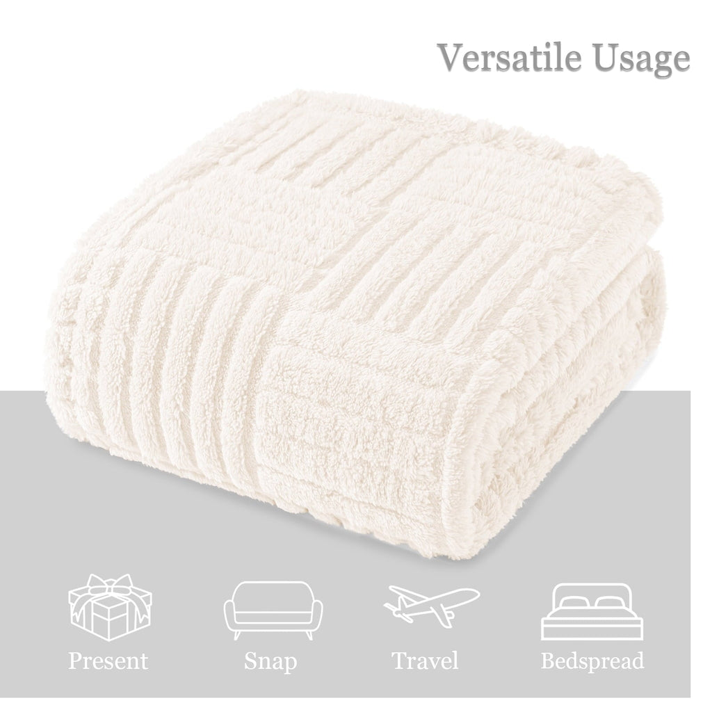 Decorative Knitted Fluffy Fleece Throw Blanket 50"x60" for Couch, Bed, Sofa, Fuzzy Soft Cozy Throw with Decorative Jacquard Pattern for ... - Super Soft Reversible Sherpa Flannel Blanket Detail