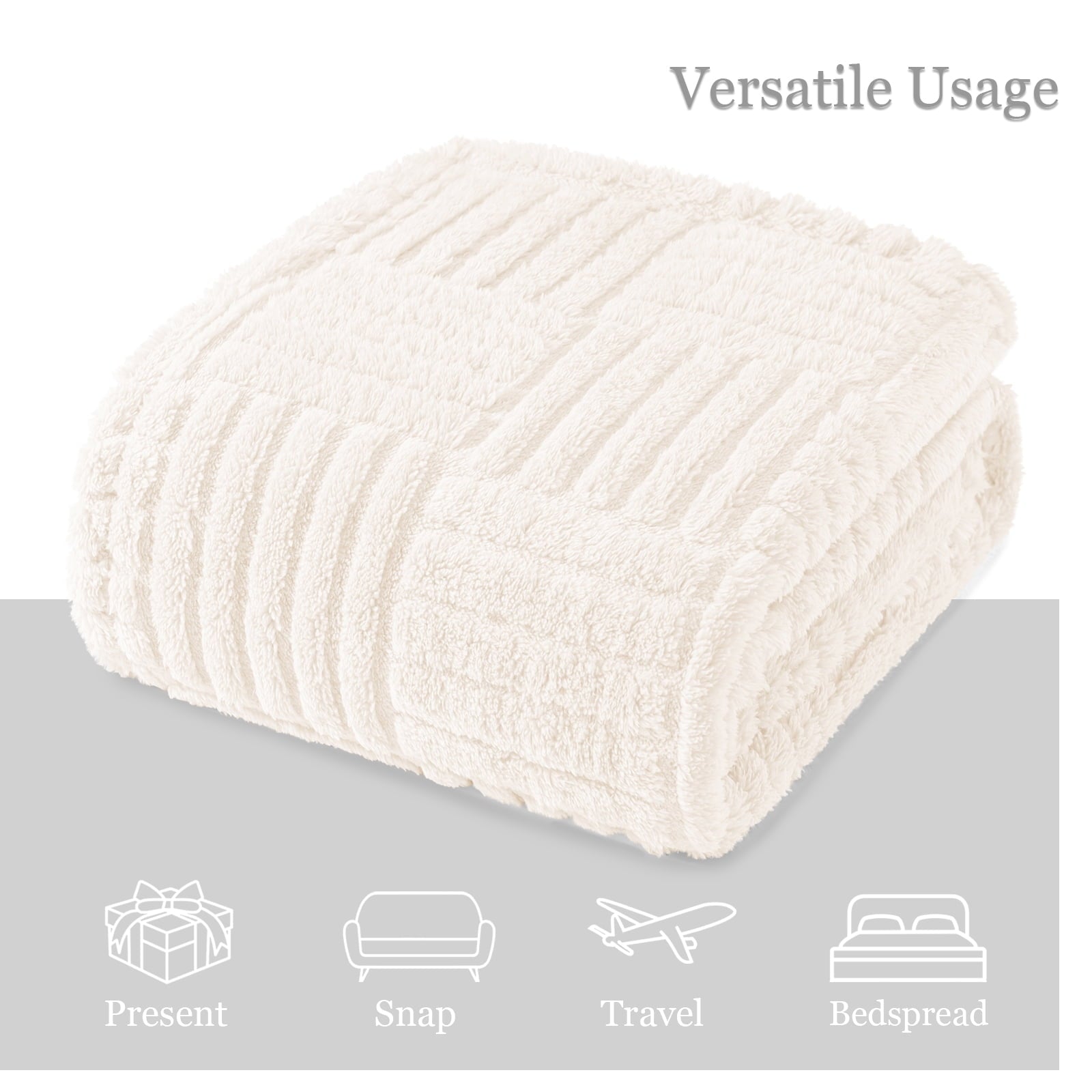 Decorative Knitted Fluffy Fleece Throw Blanket 50"x60" for Couch, Bed, Sofa, Fuzzy Soft Cozy Throw with Decorative Jacquard Pattern for ... - Super Soft Reversible Sherpa Flannel Blanket Detail