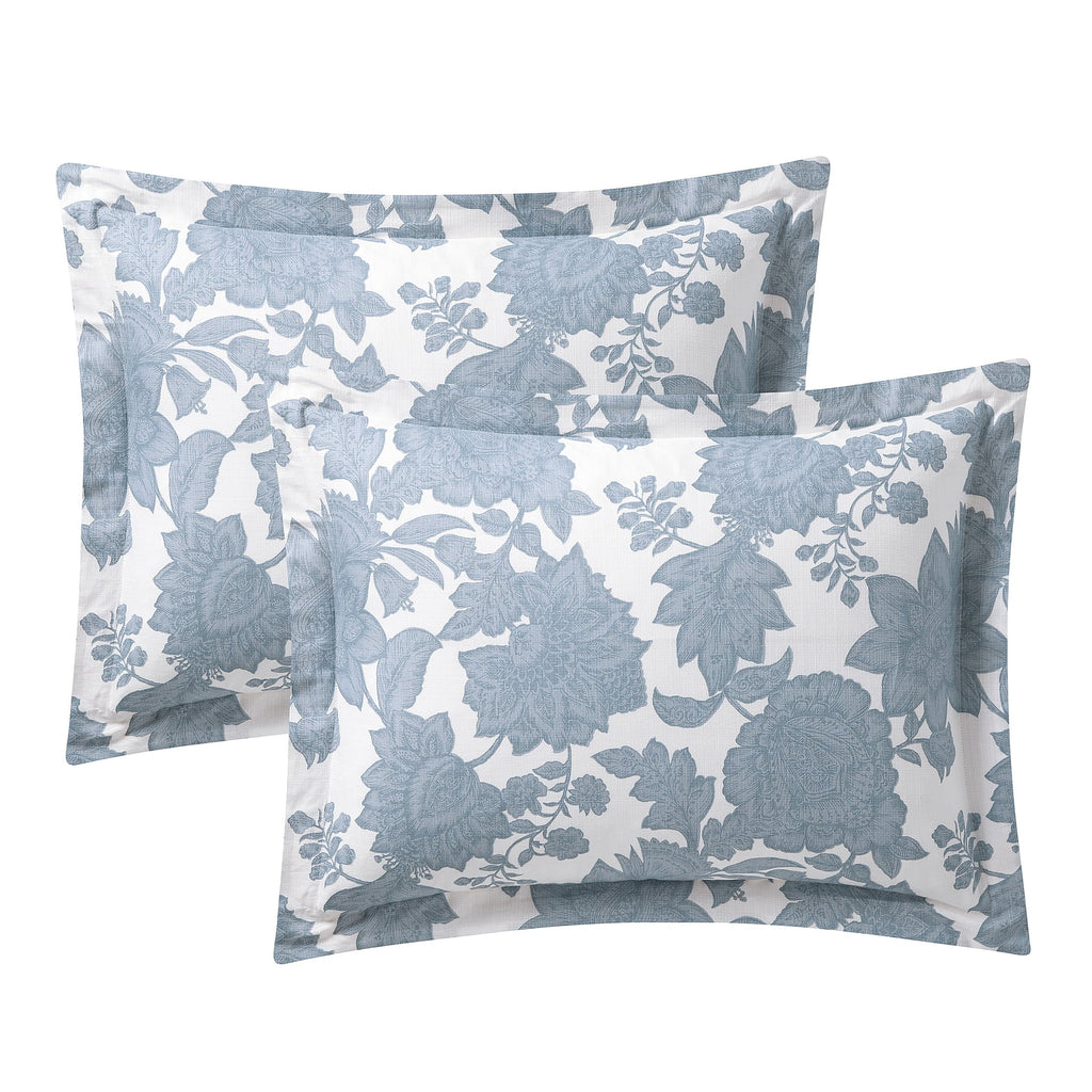 Fluffy Down Alternative Veronica 3-Piece Blue Floral Cotton Slub Comforter Set, King - Hypoallergenic Ultra-Fluffy Quilt for Winter Detail