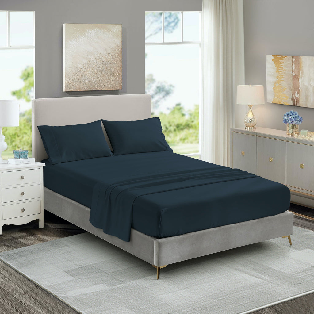 Ultra-Soft 3-Piece Twin Sheet Set, Ultra-Soft 800 Thread Count Microfiber, Deep Pocket, Twin, Blue Indigo - Cooling Hotel Quality Bedding Sheets and Pillowcases Detail