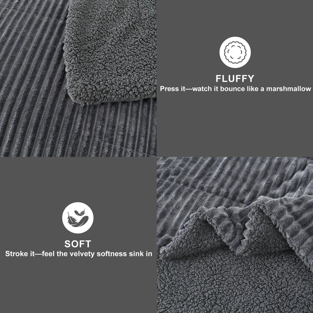 Hypoallergenic Cloud 3 Piece Fleece Queen Comforter Set - Soft & Warm Fluffy Dark Gray Sherpa Bedding , Fuzzy Heavy Double Sided Design Wi... - All-Season Down Alternative Comforter Insert Detail