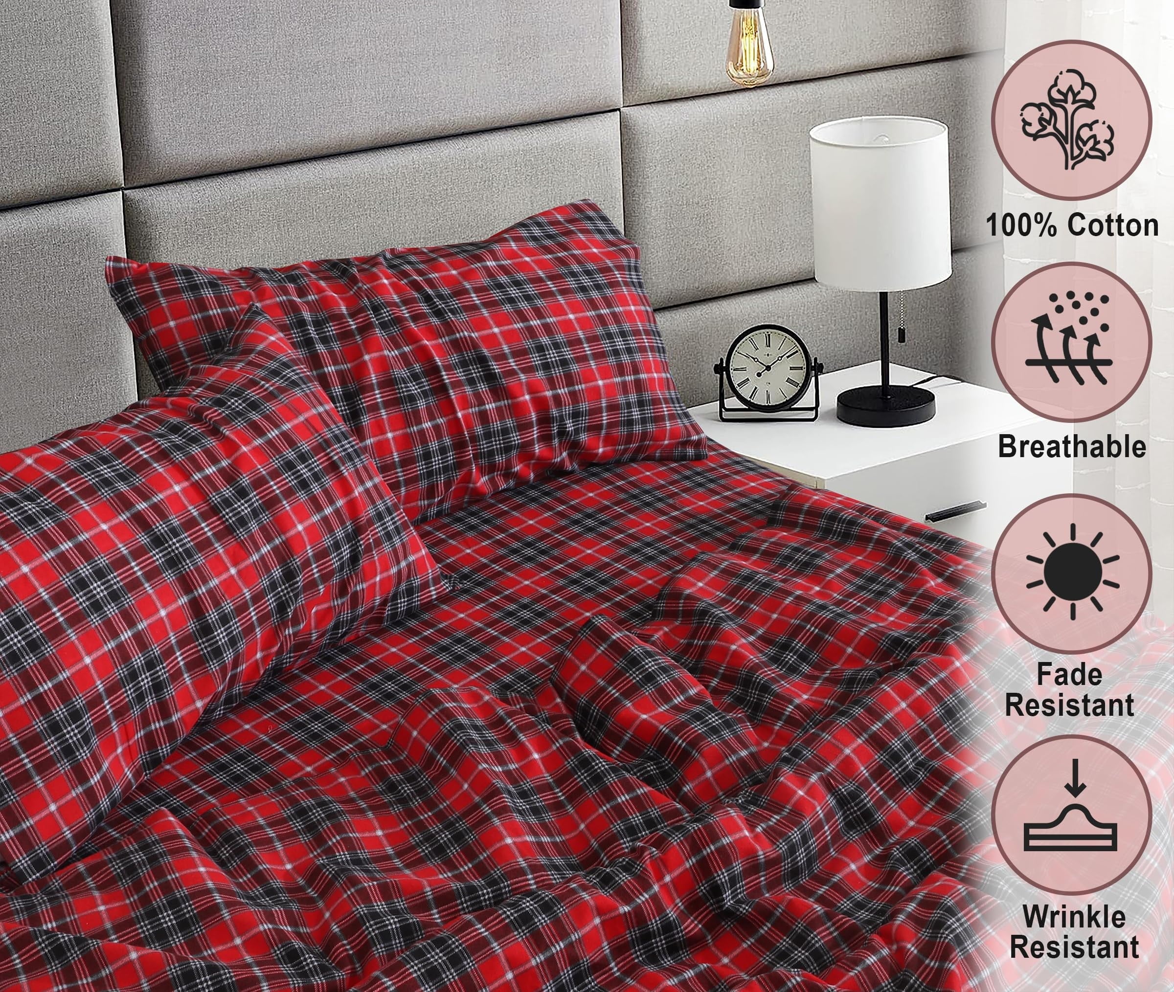 Ultra-Soft Flannel Sheets Queen Size - 100% Cotton Double Brushed Bed Sheets, Deep Pockets 16 Inches Queen Sheet Set, All Season... - Luxury Bed Sheet Set with Deep Pockets Detail