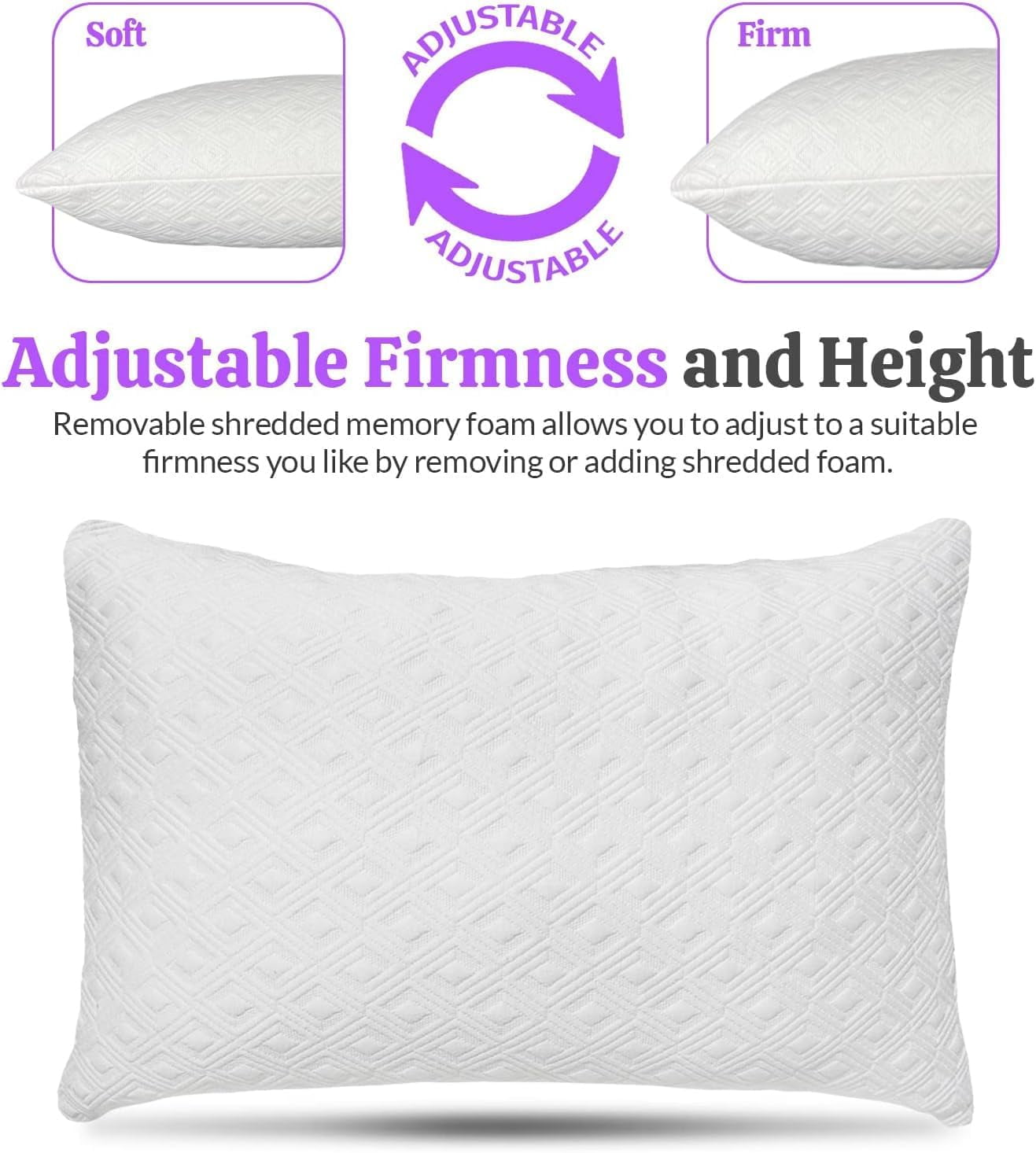 Ergonomic Memory Foam King Size Bamboo Pillow, Memory Foam Bed Pillows with Washable Pillowcases, King - Ergonomic Memory Foam Pillow for Neck Pain Support Detail