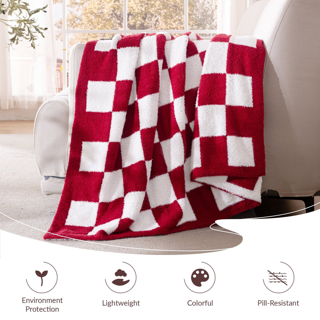 Lightweight Warm Checkered Knit Throw Blanket, Ultra Soft Cozy Fluffy Checkerboard Blankets, Lightweight Fuzzy Plush Throw for Couch a... - Super Soft Reversible Sherpa Flannel Blanket Detail