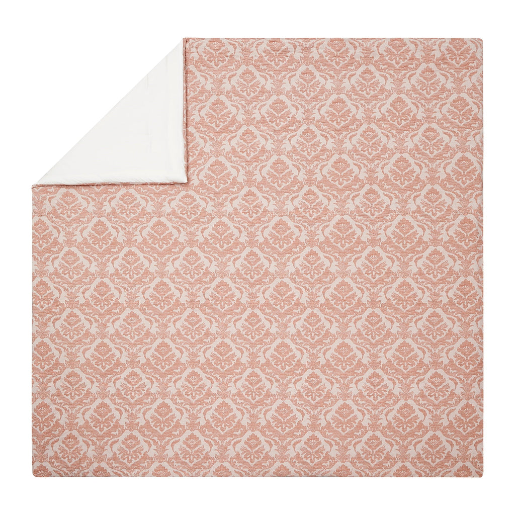 Luxurious Quilted Woven Damask 2-Piece Comforter Set, Blush, Full Queen, All Ages - Luxurious Quilted Duvet Cover Set Detail
