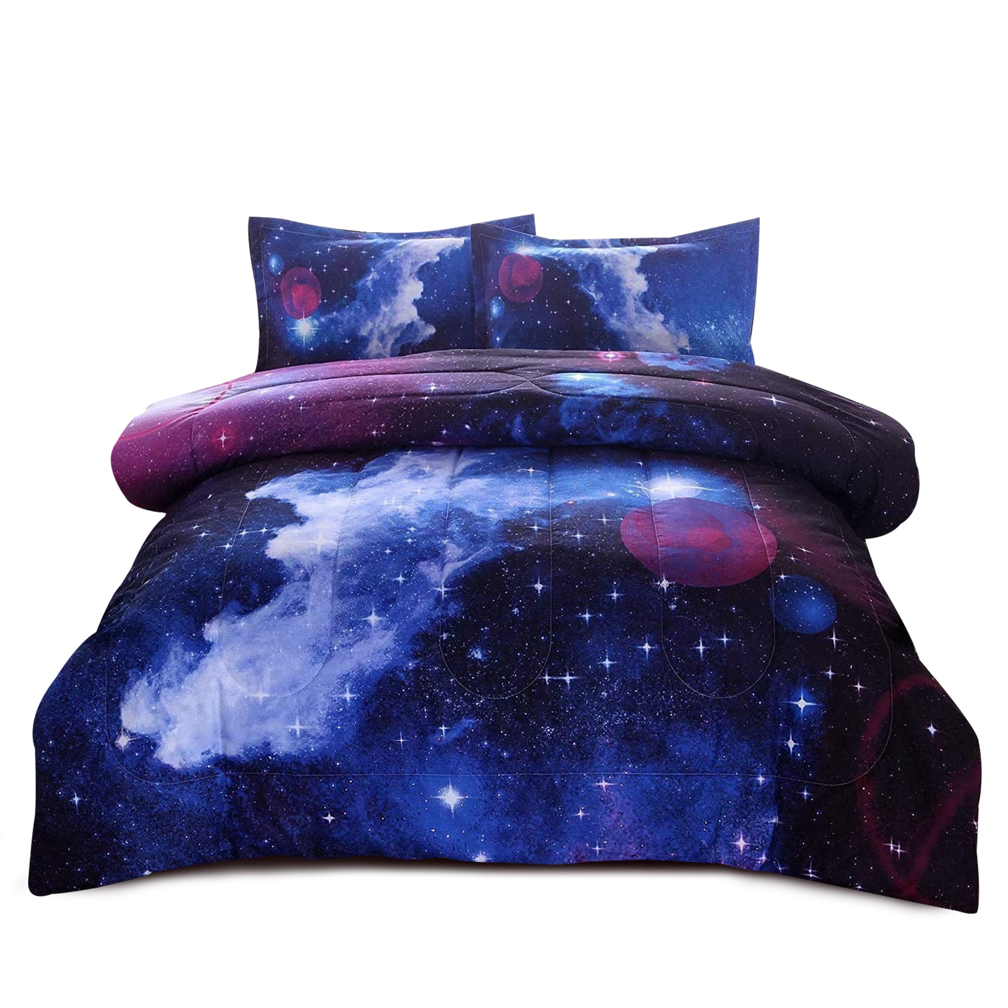 Fluffy Down Alternative Galaxy Bedding Sets Outer Space Comforter 3D Printed Space Quilt Set Full Size for Kids Blue - All-Season Down Alternative Comforter Insert Detail
