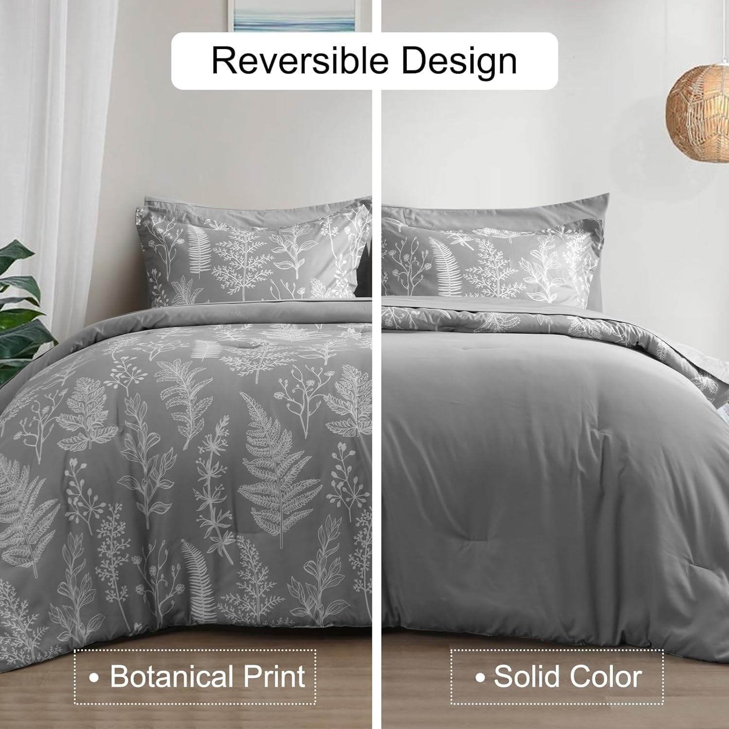 All-Season 7 Pieces Printed King Comforter Set, Lightweight Reversible Botanical Bedding Set Include Comforter, Pillow Shams, Fl... - All-Season Down Alternative Comforter Insert Detail